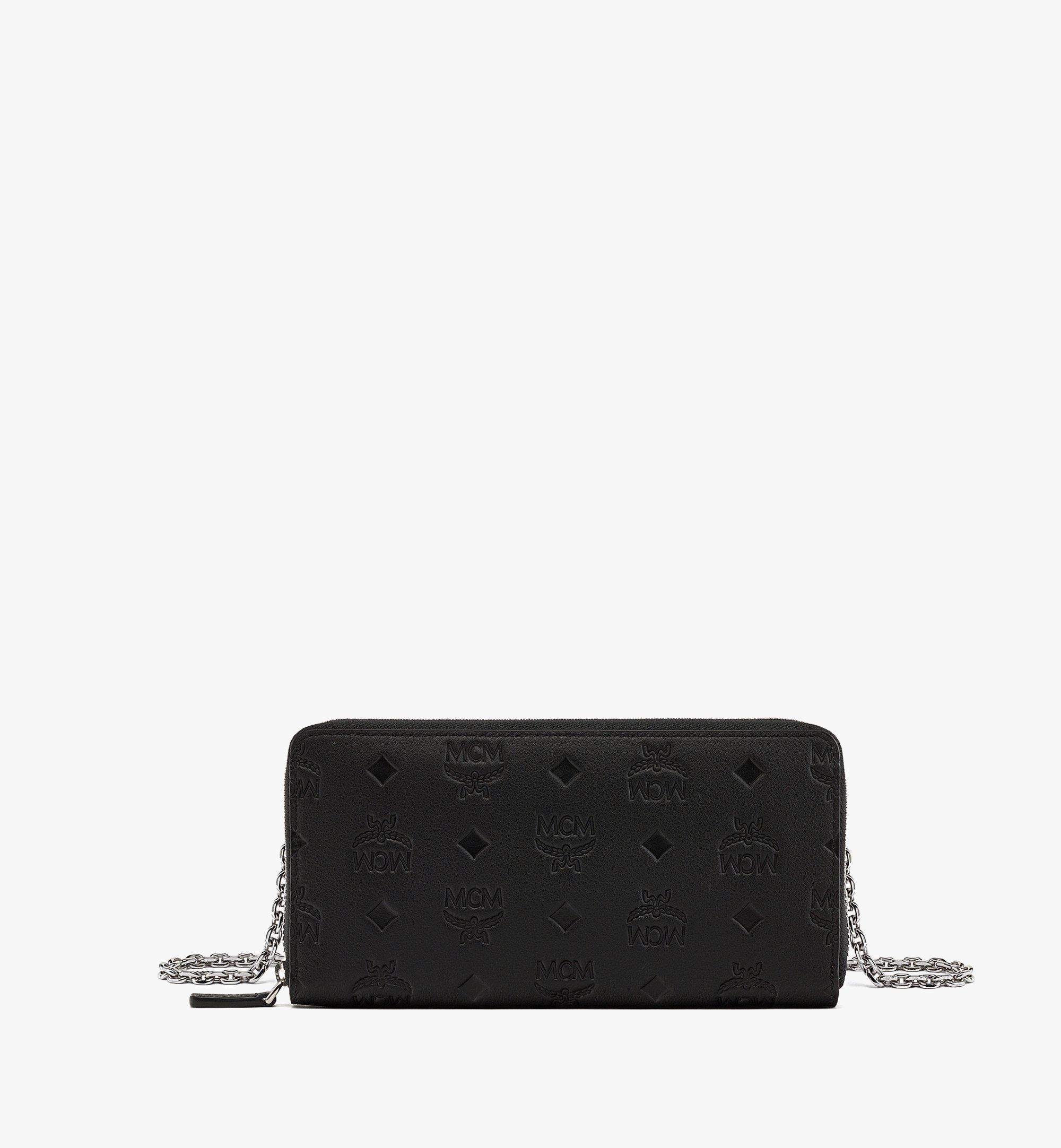 MCM Aren Chain Zip Around Wallet in Embossed Monogram Leather