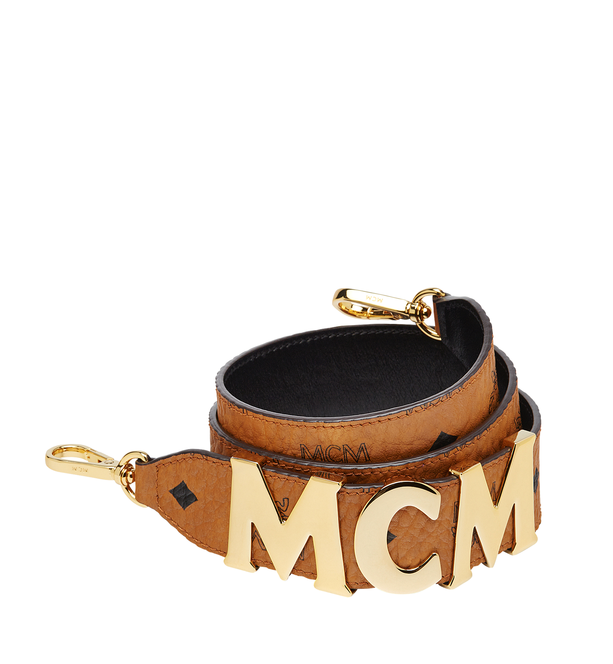 One Size MCM Letter Shoulder Strap in Visetos Cognac