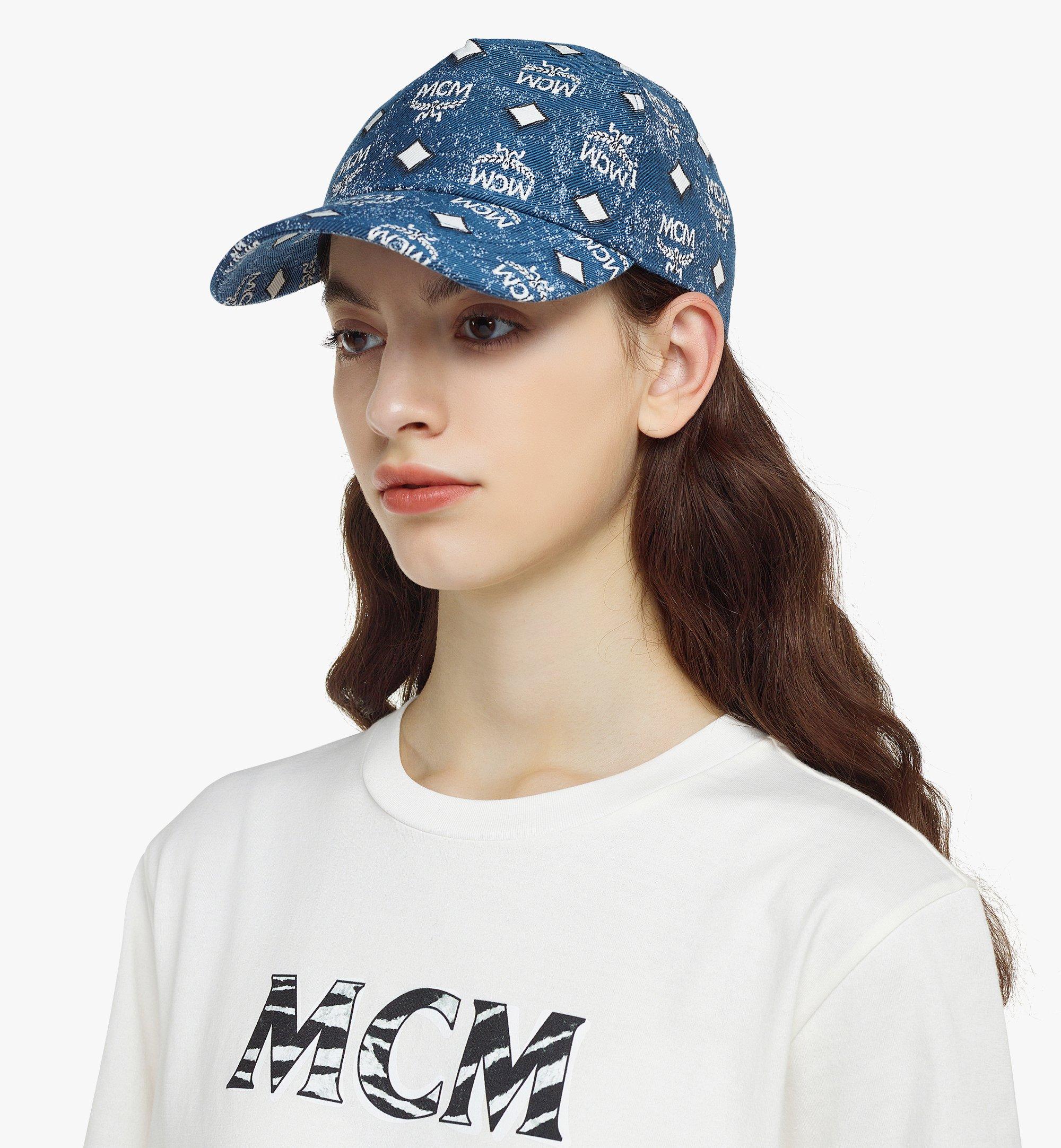 MCM หมวกแก๊ปคลาสสิกทำจากผ้าเดนิมแจ็คการ์ดสไตล์วินเทจ Blue MECBATQ01LE001 มุมมองอื่น 2