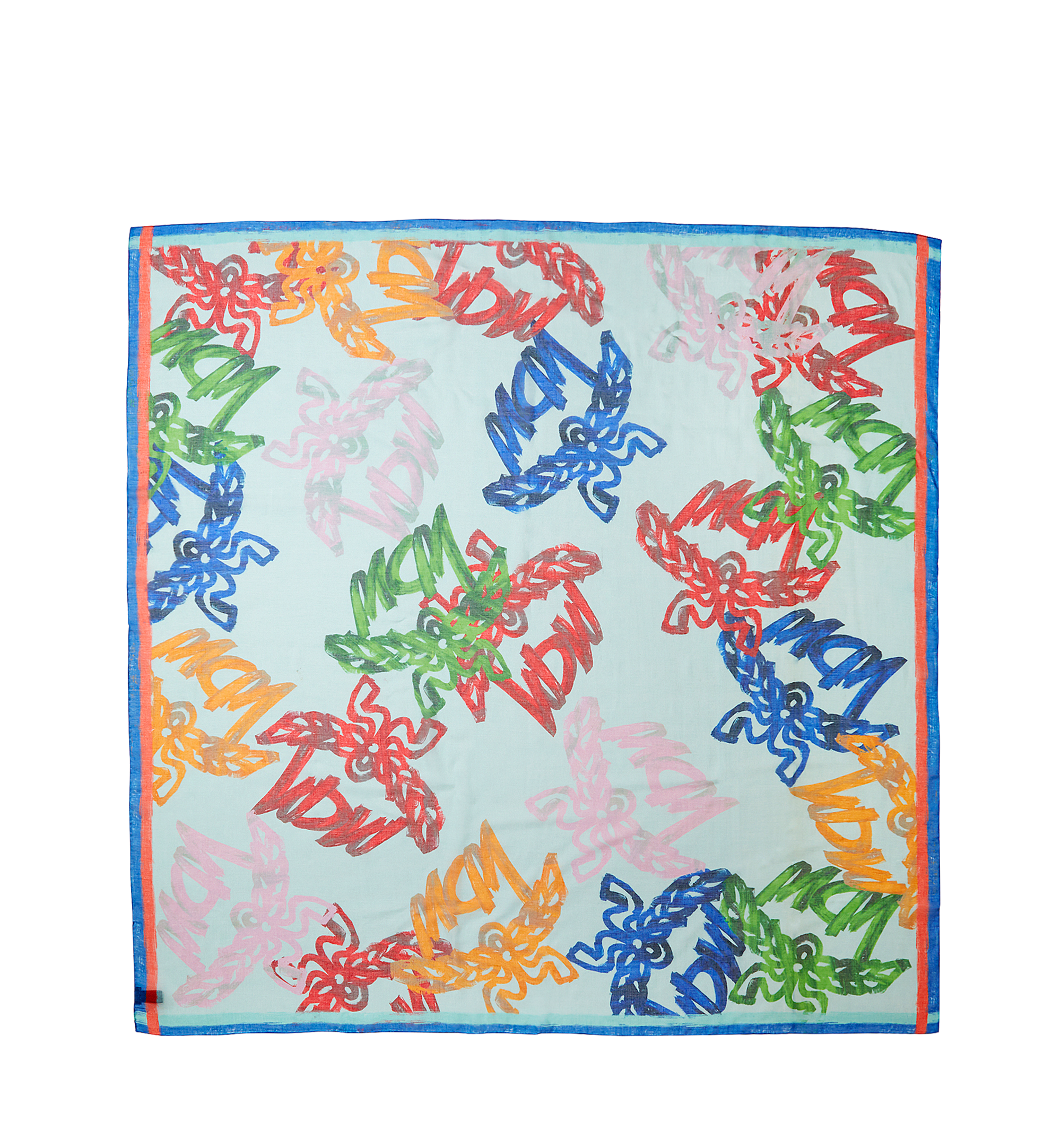 MCM Allover Logo Print Scarf in Modal Silk Blue MEF8SMM09HS001 Alternate View 1