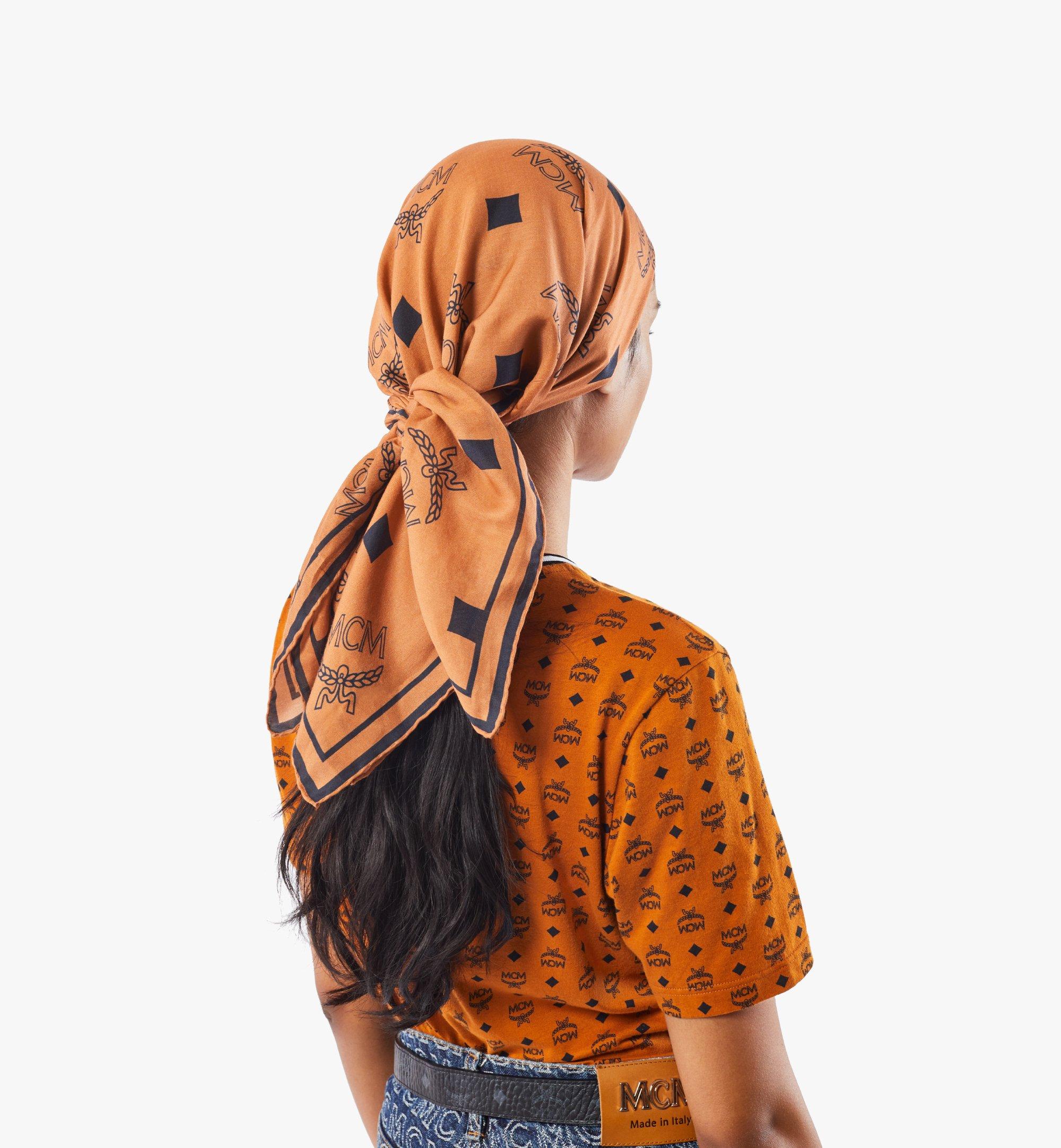 One Size Monogram Print Bandana Scarf Cognac