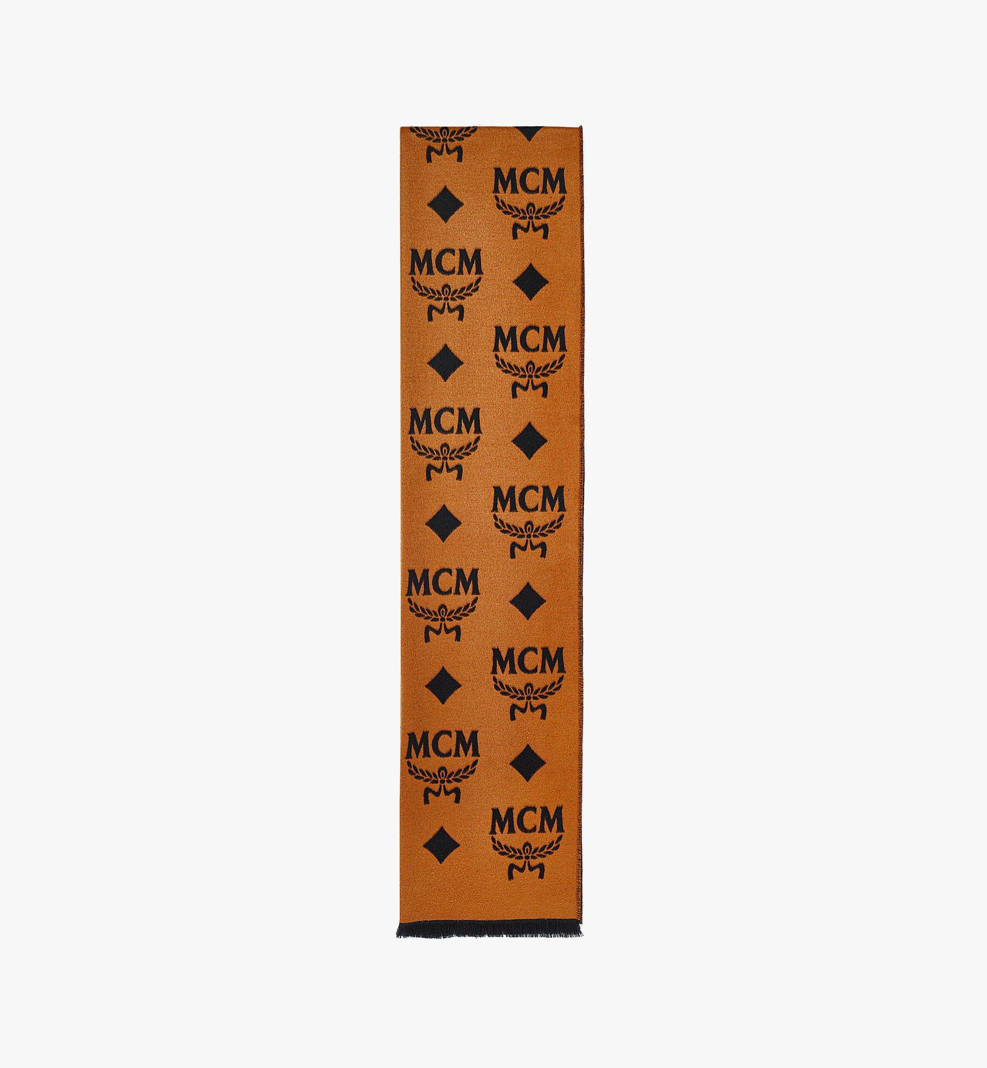 One Size Contrast Monogram Jacquard Stole in Resilk Cognac