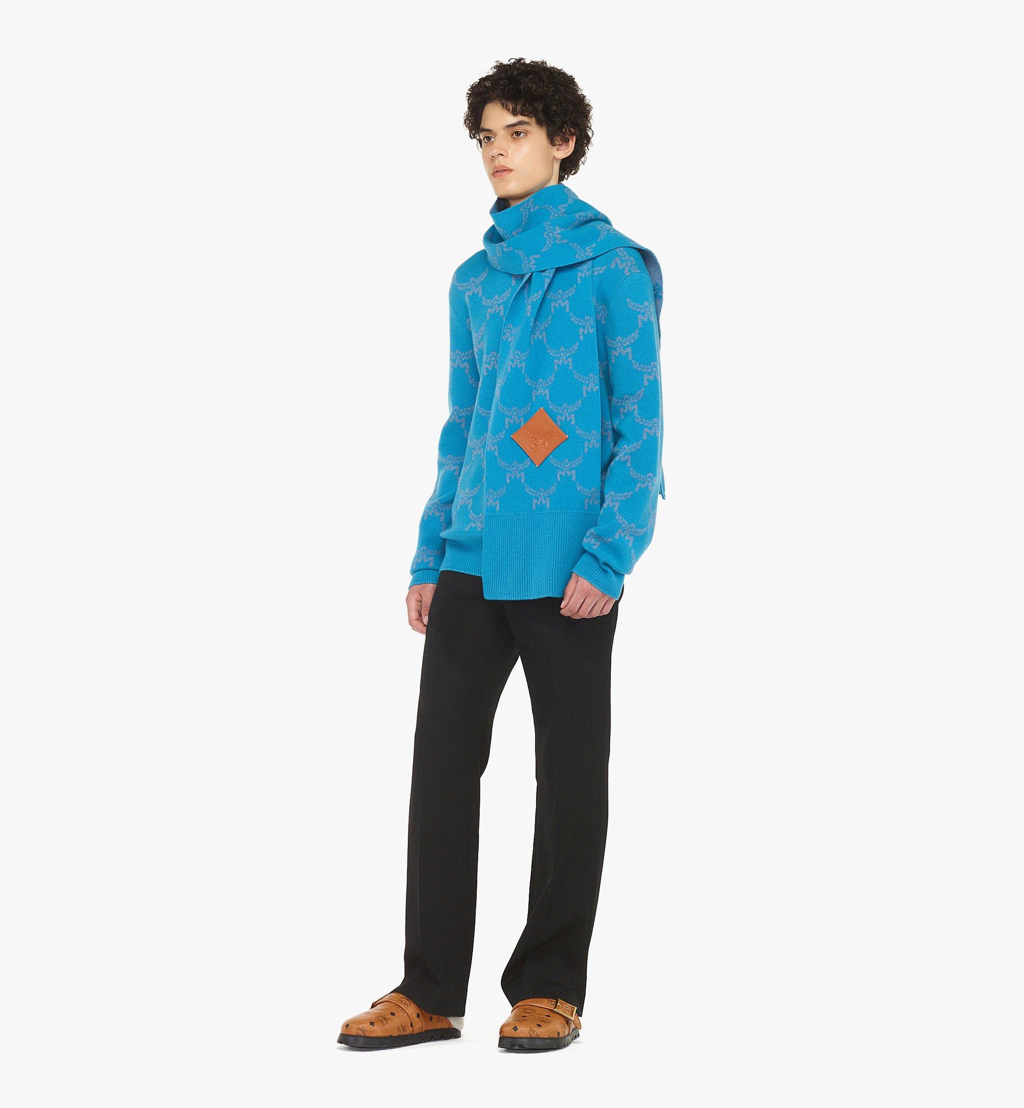 MCM Reversible Lauretos Stole in Wool and Recycled Cashmere Blue MEFEAMM03E4001 Alternate View 2