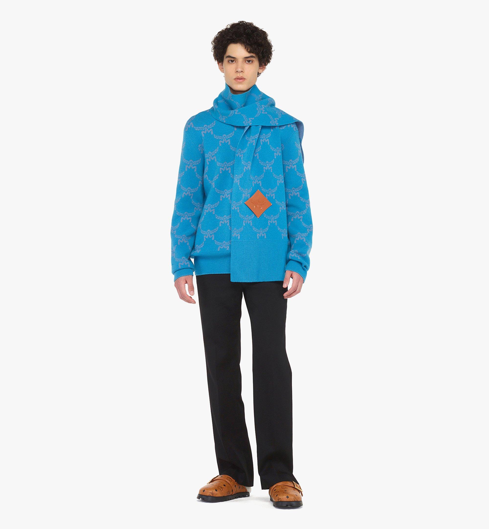 MCM Reversible Lauretos Stole in Wool and Recycled Cashmere Blue MEFEAMM03E4001 Alternate View 2