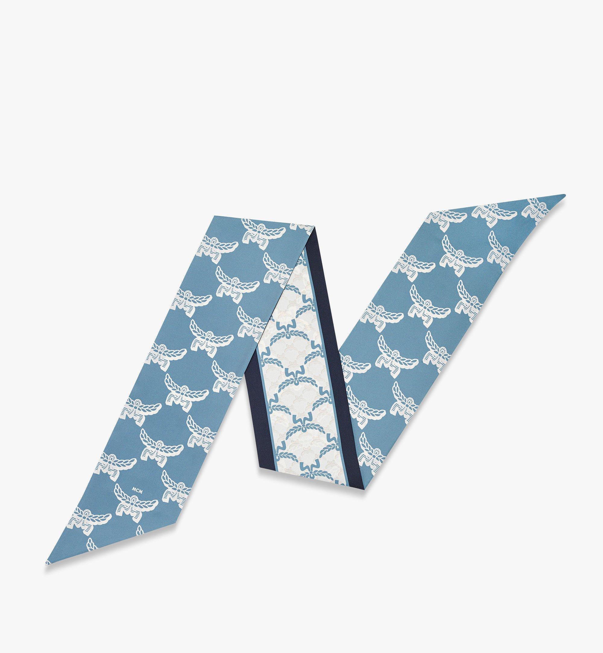 MCM Lauretos Jacquard Petite Scarf in Organic Silk Blue MEFEAMM06E4001 Alternate View 1
