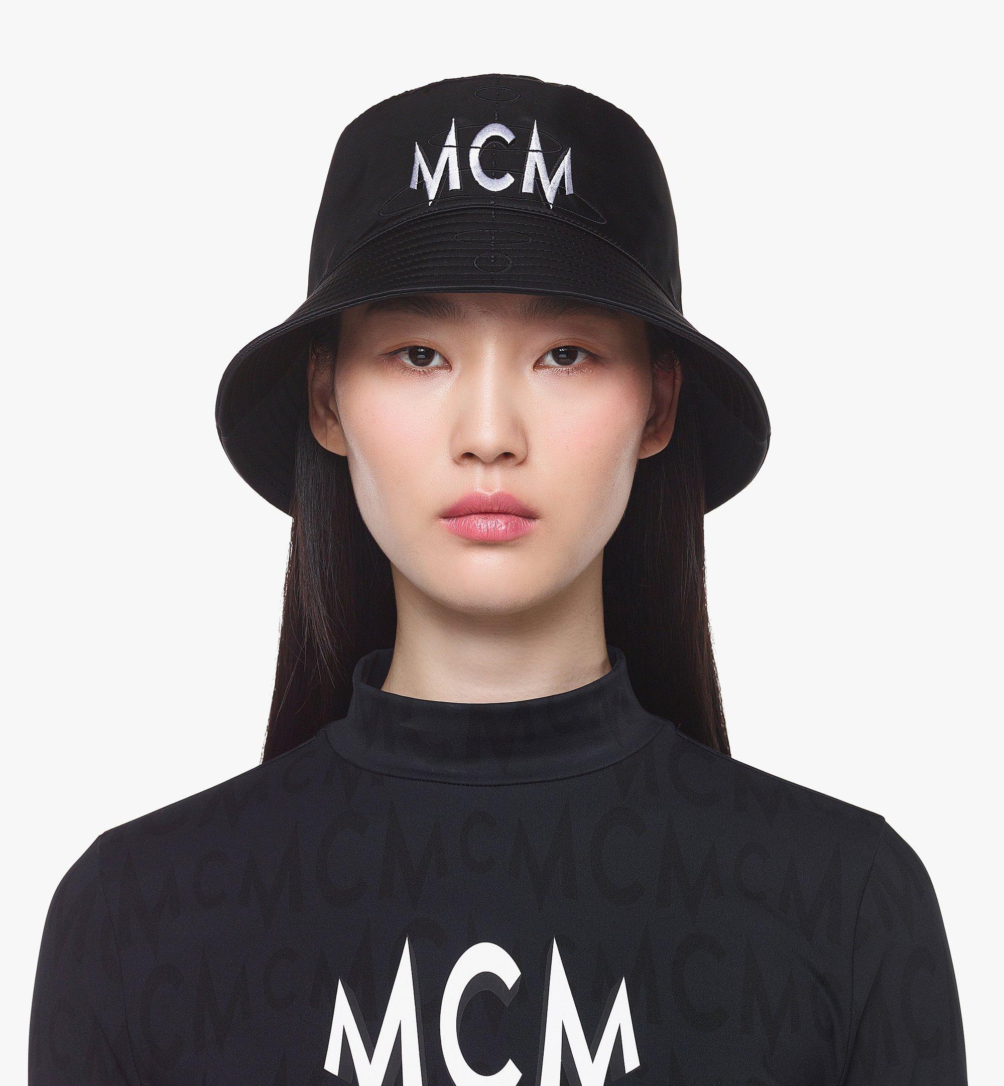MCM Logo Embroidery Bucket Hat in Nylon Twill Black MEHDAMM04BK001 Alternate View 2
