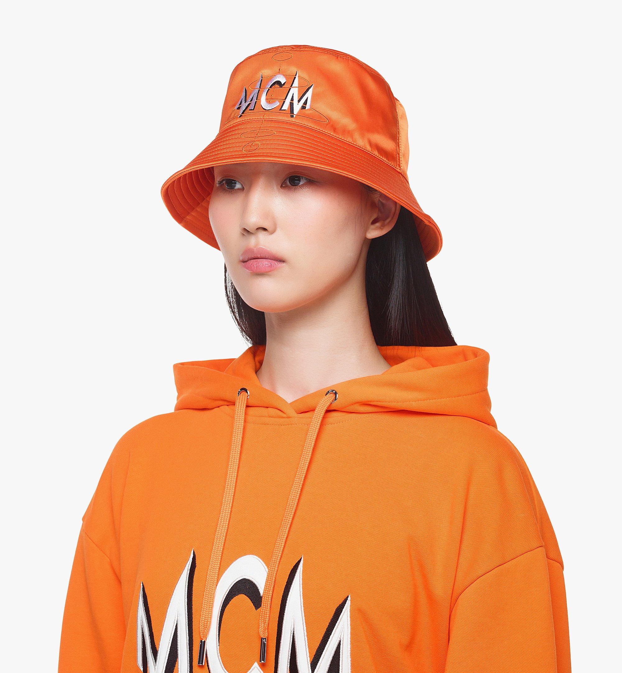 MCM Logo Embroidery Bucket Hat in Nylon Twill Orange MEHDAMM04O0001 Alternate View 2