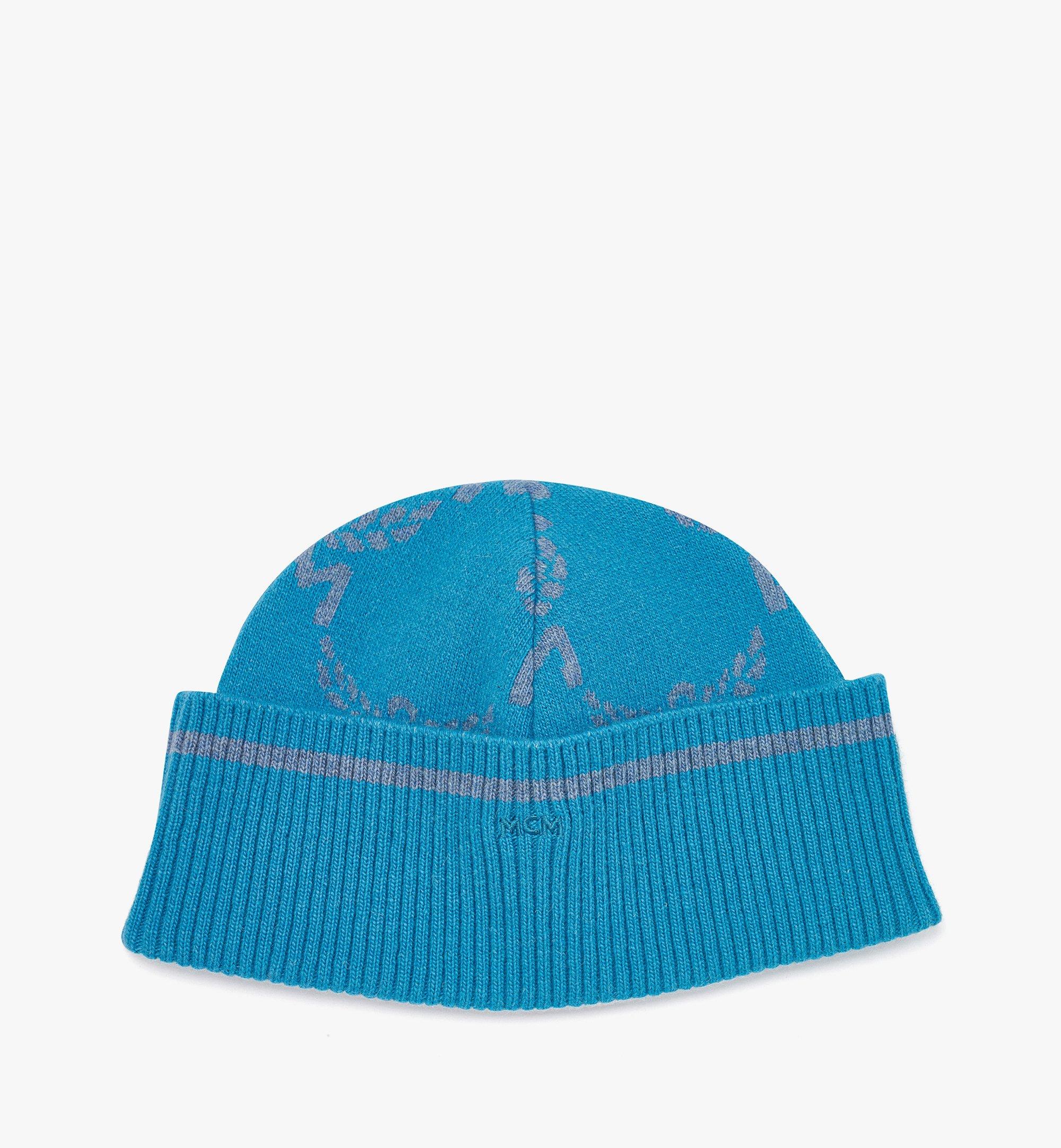 MCM Lauretos Beanie in Wool and Recycled Cashmere Blue MEHEAMM03E4001 Alternate View 1