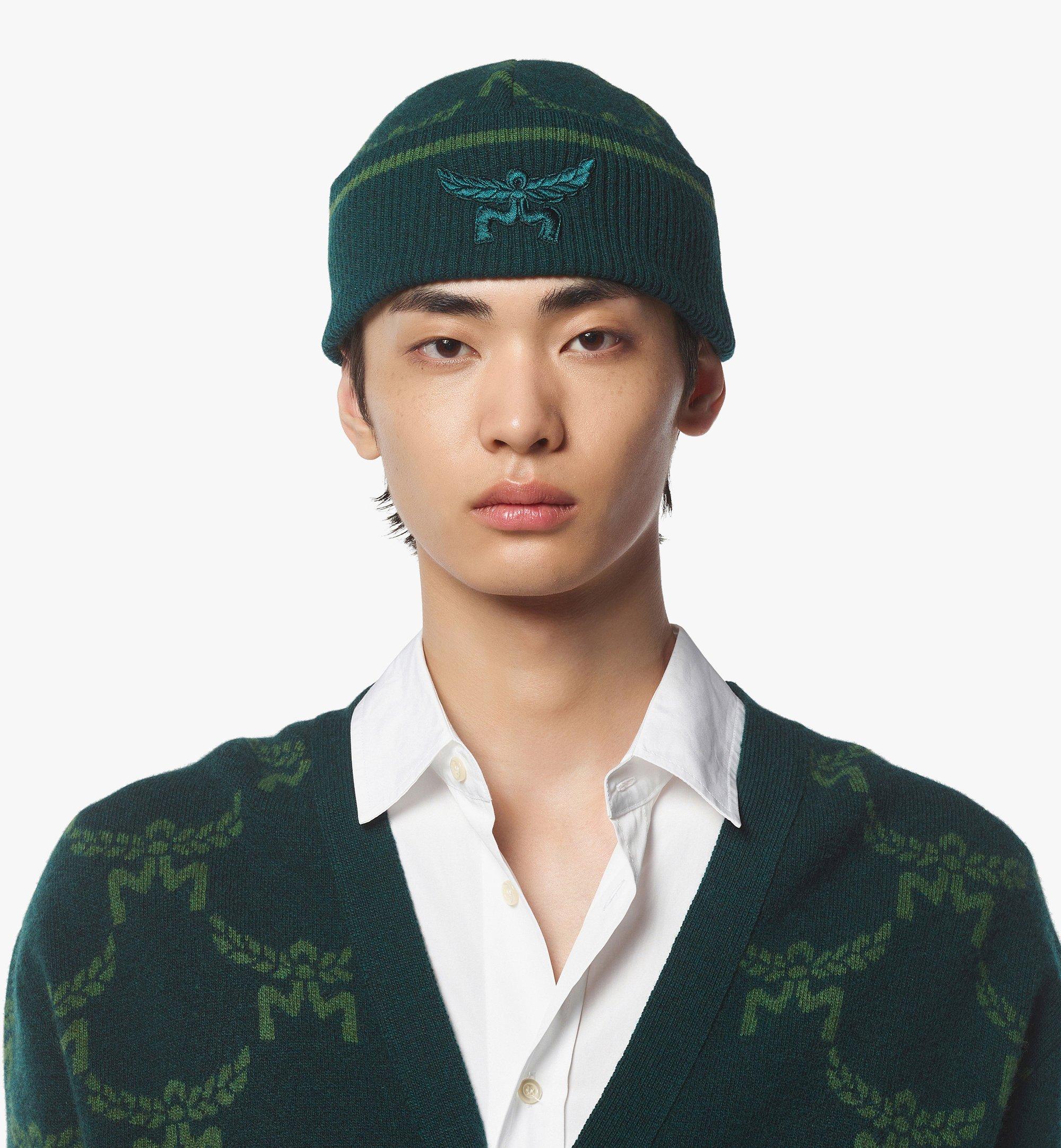 MCM Lauretos Beanie in Wool and Recycled Cashmere Green MEHEAMM03G0001 Alternate View 2