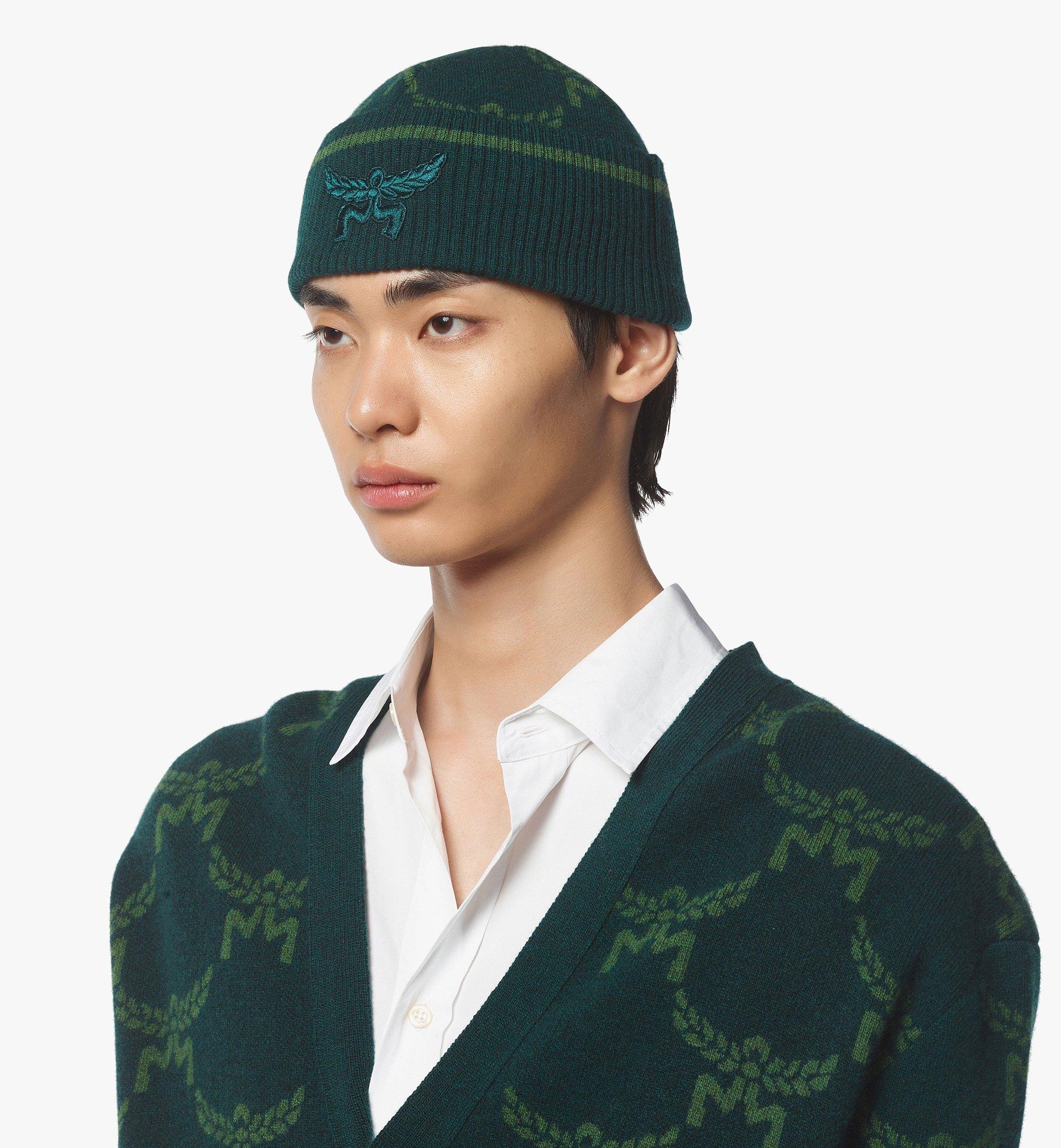 MCM Lauretos Beanie in Wool and Recycled Cashmere Green MEHEAMM03G0001 Alternate View 2