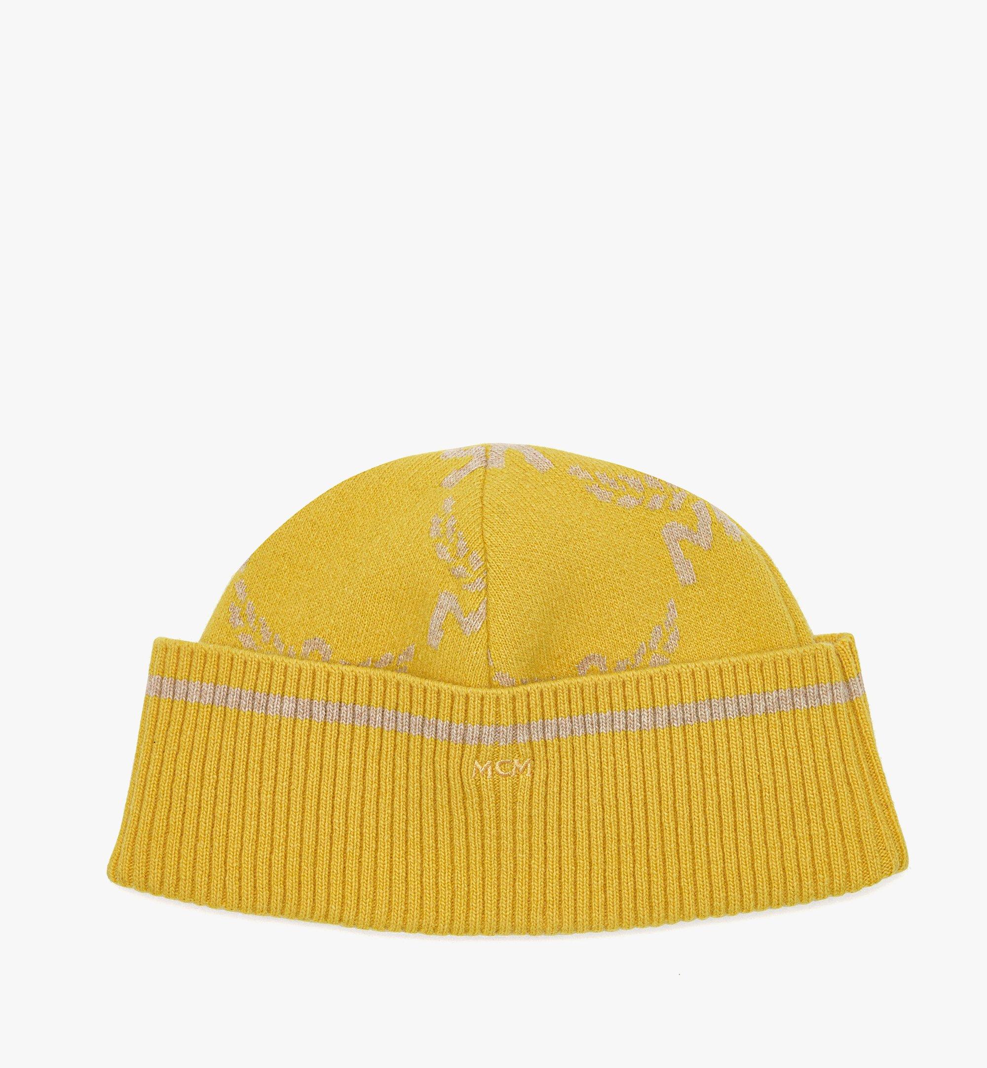 MCM Lauretos Beanie in Wool and Recycled Cashmere Yellow MEHEAMM03Y9001 Alternate View 1