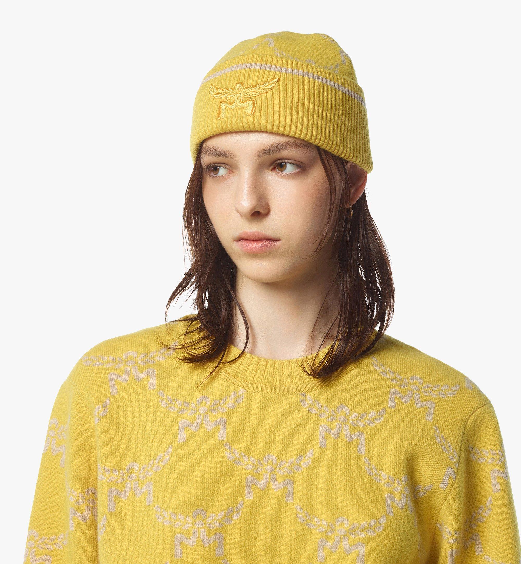 MCM Lauretos Beanie in Wool and Recycled Cashmere Yellow MEHEAMM03Y9001 Alternate View 2