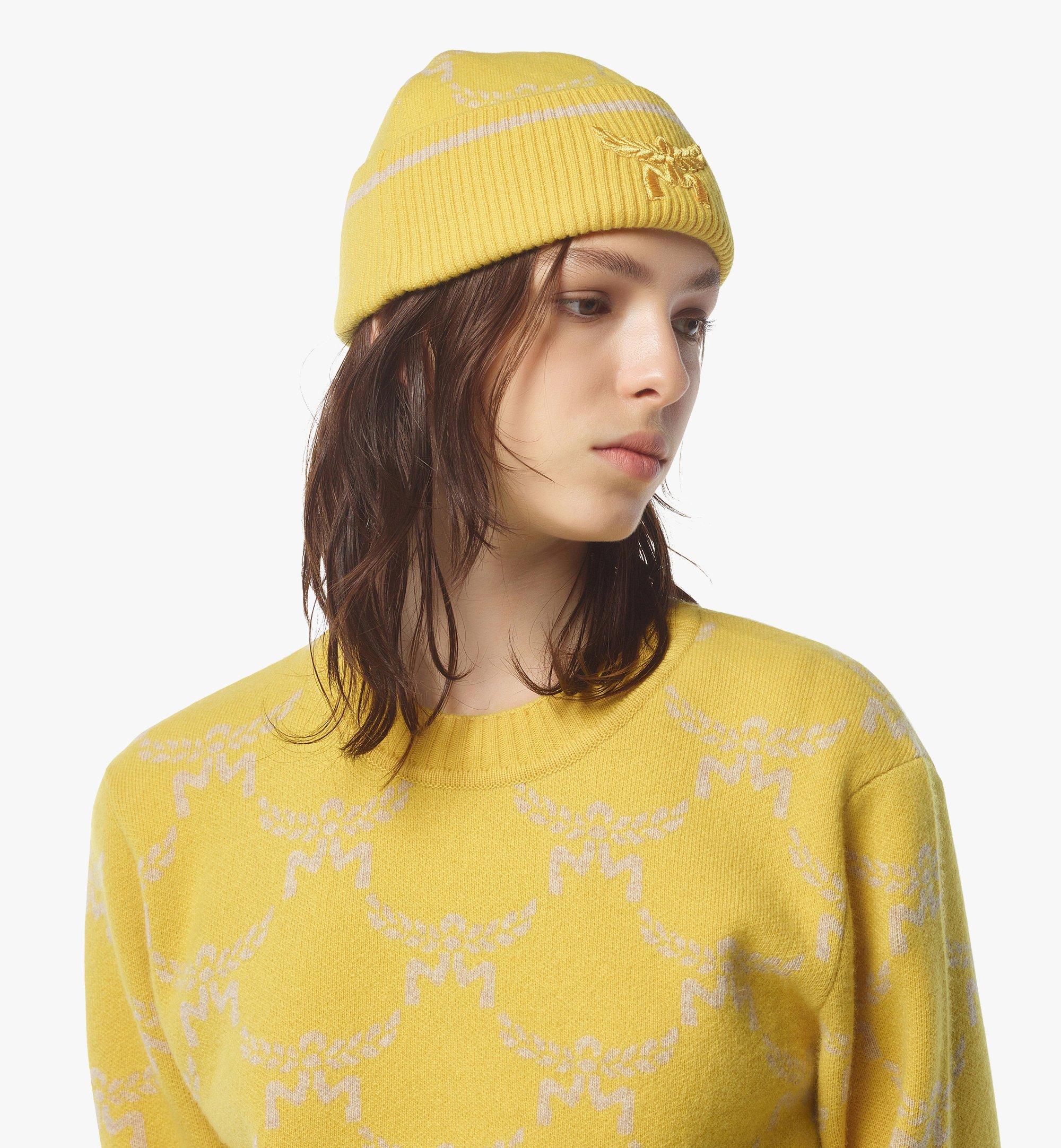 MCM Lauretos Beanie in Wool and Recycled Cashmere Yellow MEHEAMM03Y9001 Alternate View 2