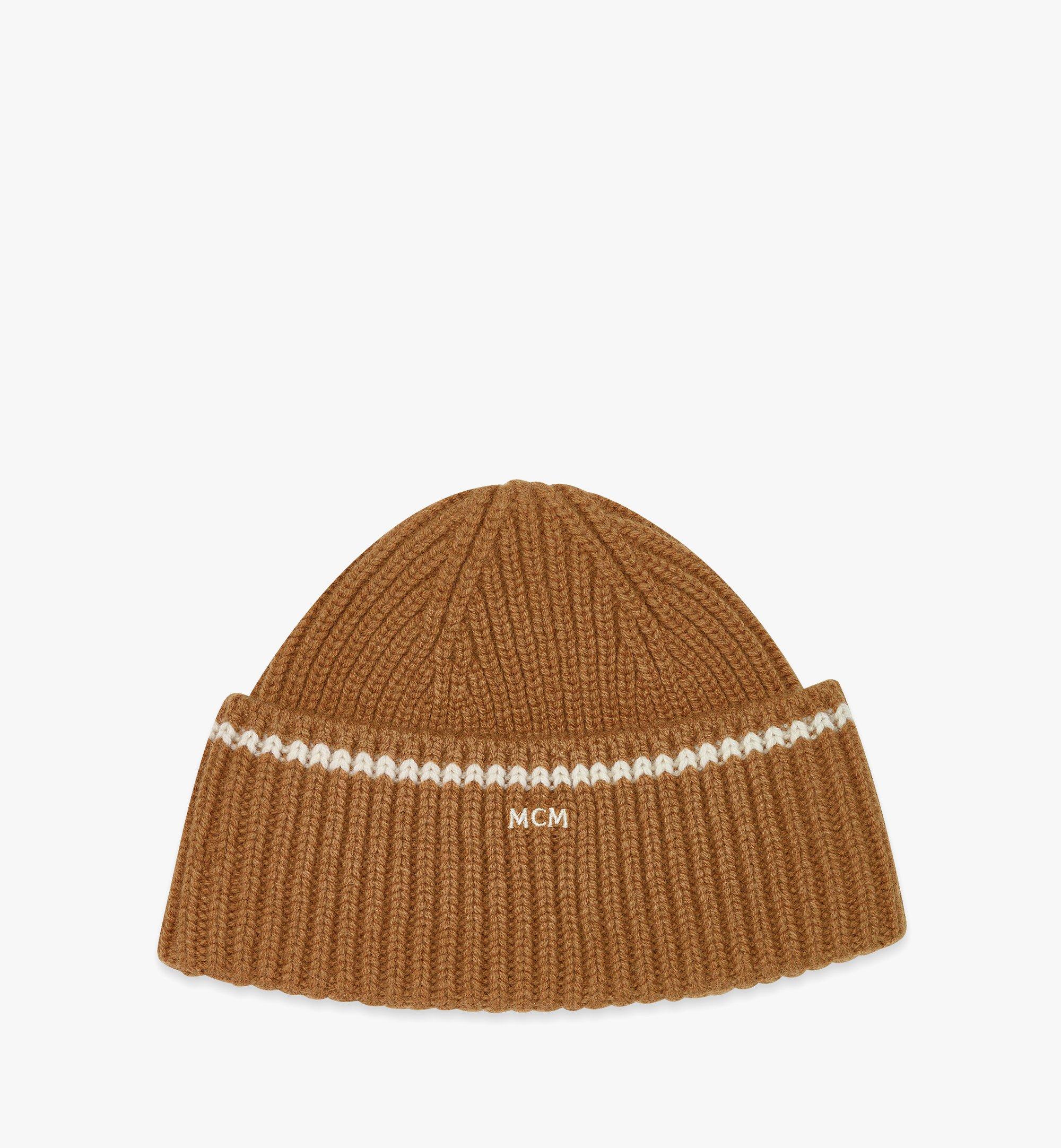 MCM Logo Beanie in Wool and Recycled Cashmere Cognac MEHESMM04CO001 Alternate View 1