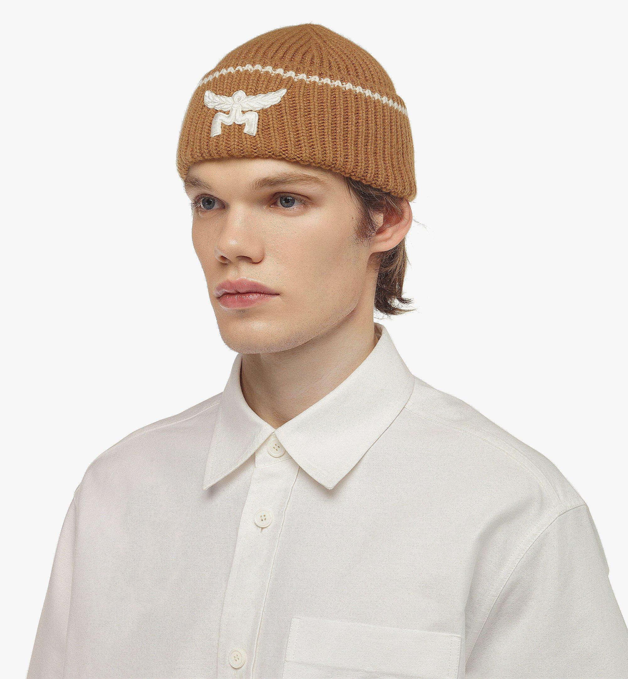 MCM Logo Beanie in Wool and Recycled Cashmere Cognac MEHESMM04CO001 Alternate View 2