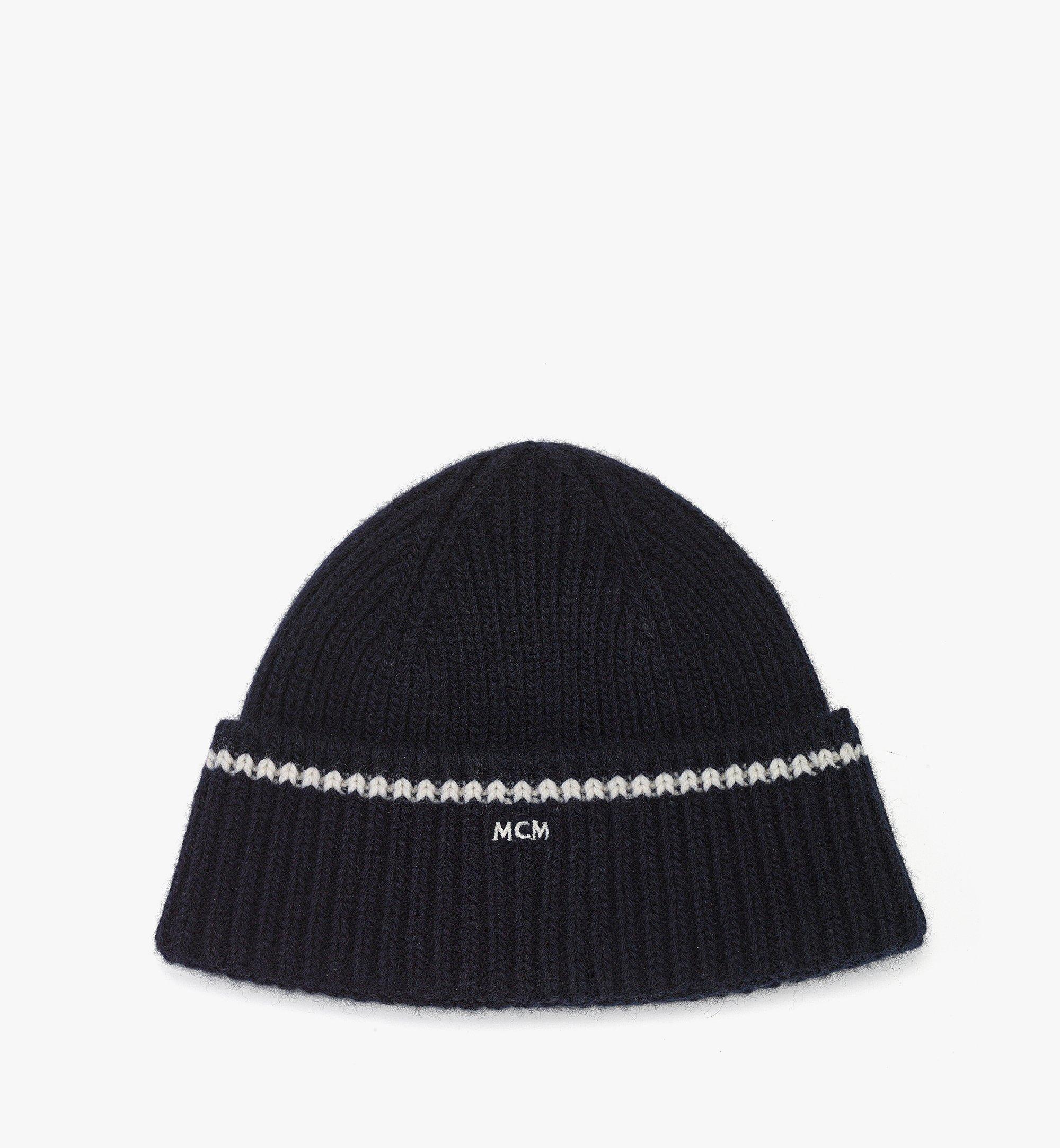 MCM Logo Beanie in Wool and Recycled Cashmere Blue MEHESMM04VC001 Alternate View 1