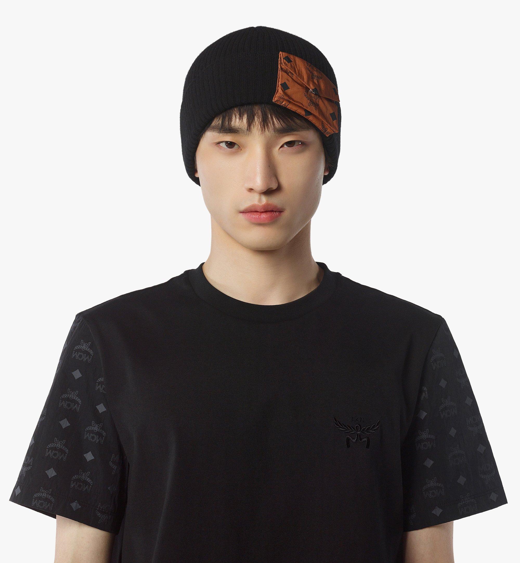 MCM Wool Beanie w/ Monogram Print ECONYL® Pocket Black MEHFAMM01BK001 Alternate View 3