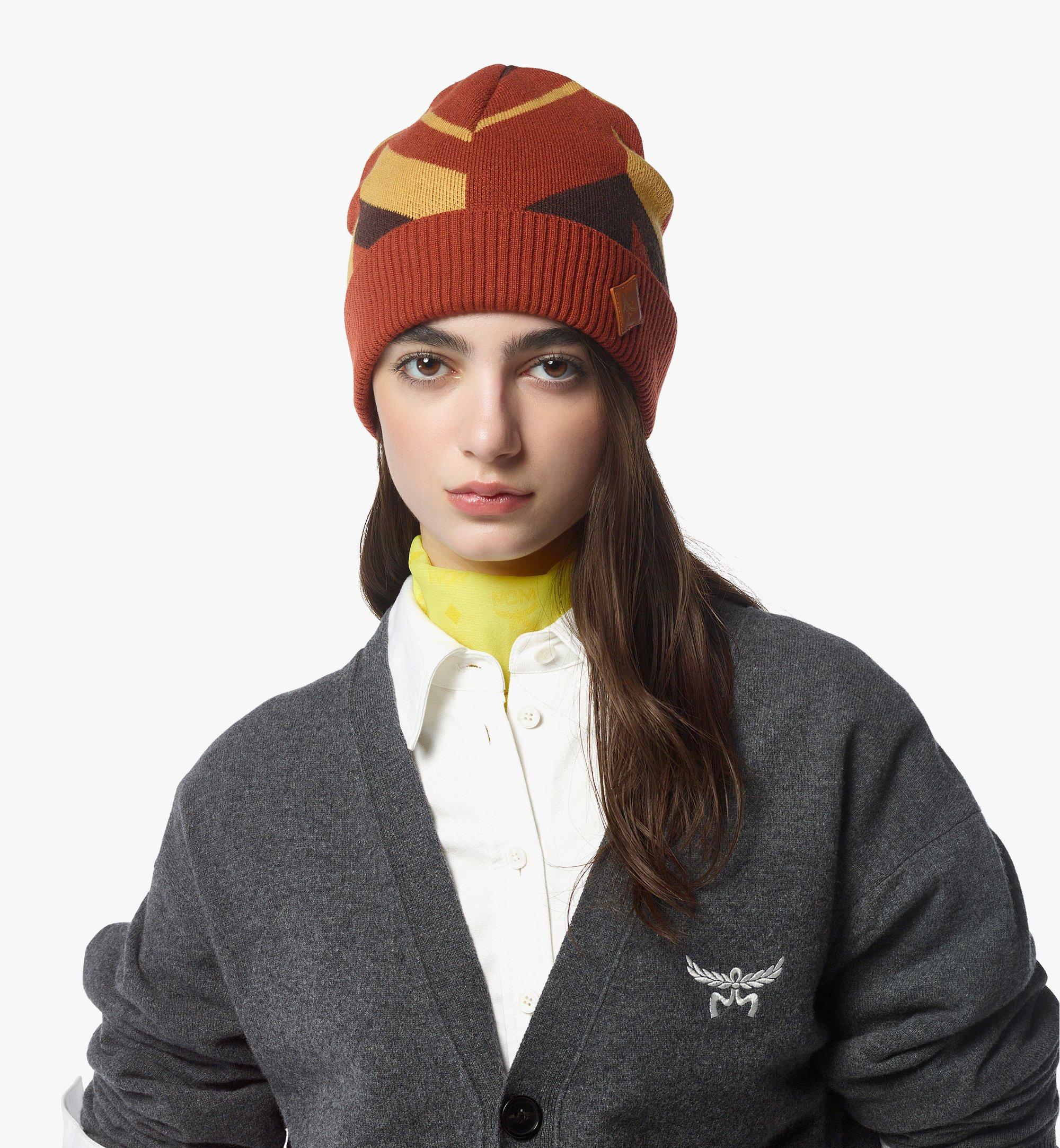 MCM Beanie aus Woll-Kaschmir-Jacquard mit Mega-Fischgrätmuster Gold MEHFAMM03Y0001 Noch mehr sehen 2