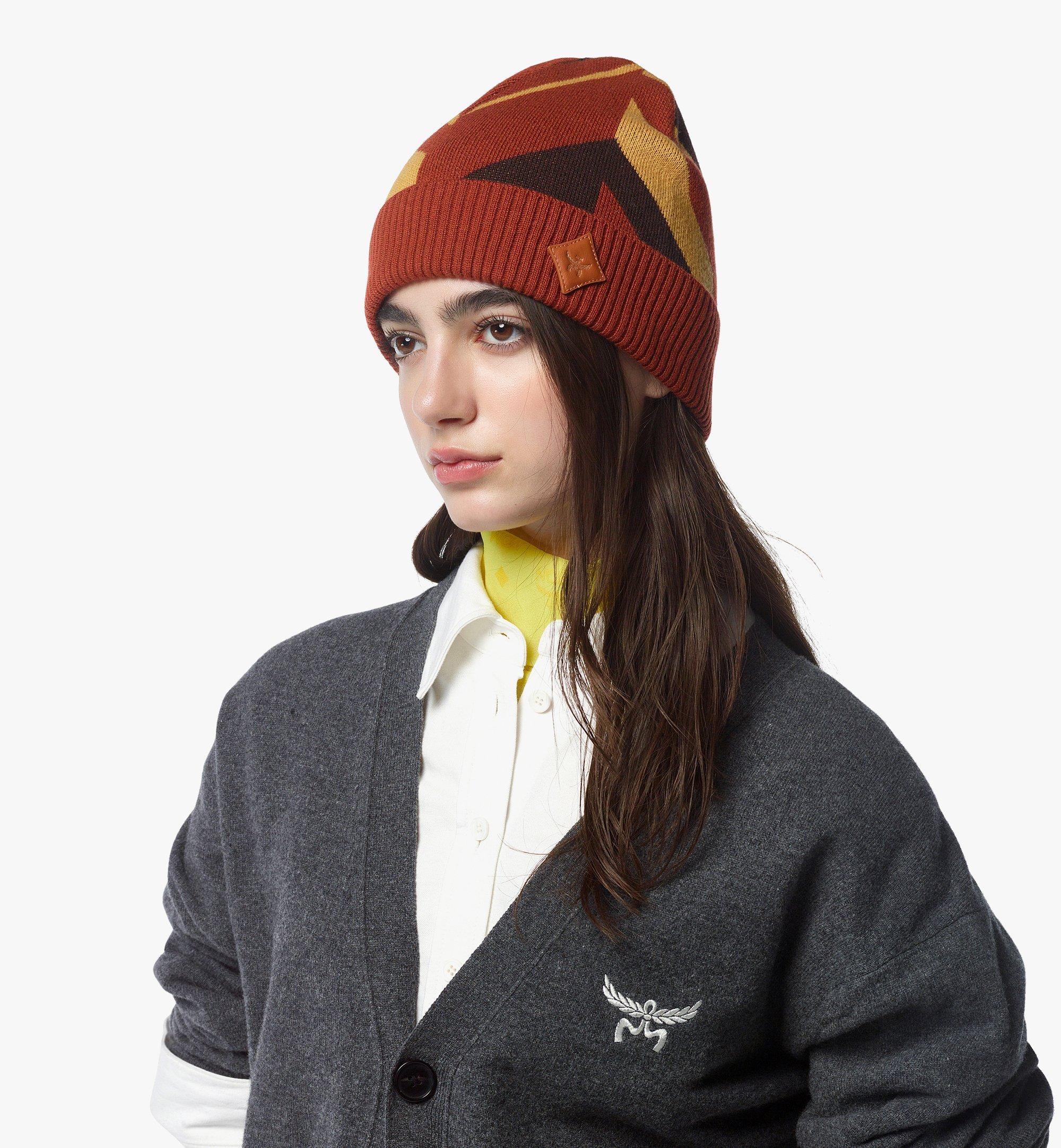 MCM Beanie aus Woll-Kaschmir-Jacquard mit Mega-Fischgrätmuster Gold MEHFAMM03Y0001 Noch mehr sehen 2