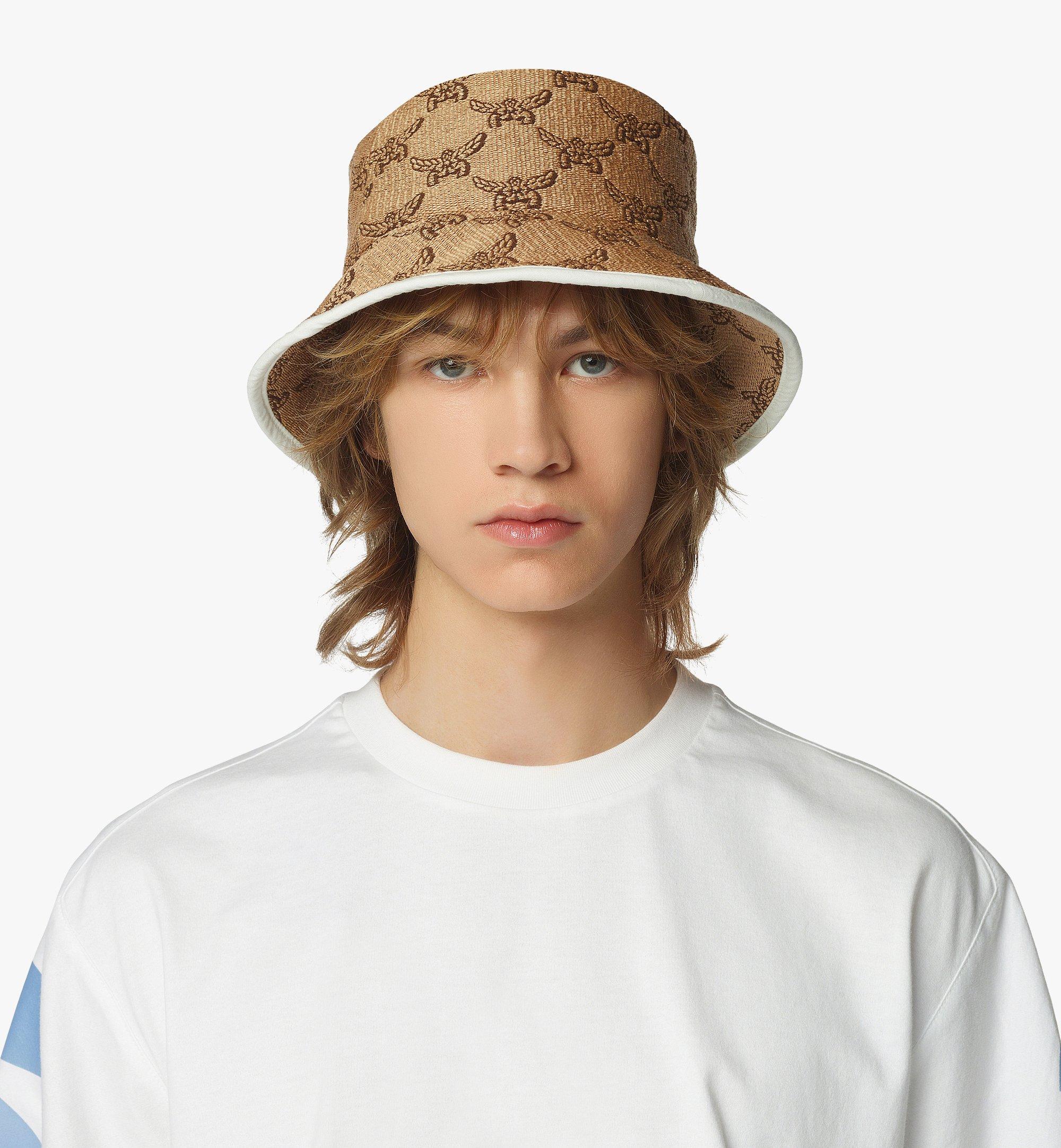 MCM Bucket Hat in Lauretos Raffia Jacquard Beige MEHFSMM03IN060 Alternate View 2