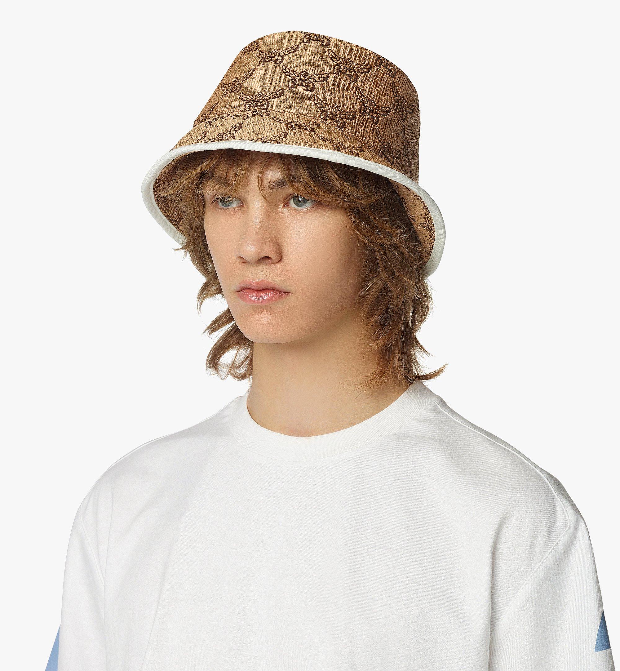 MCM Bucket Hat in Lauretos Raffia Jacquard Beige MEHFSMM03IN060 Alternate View 2