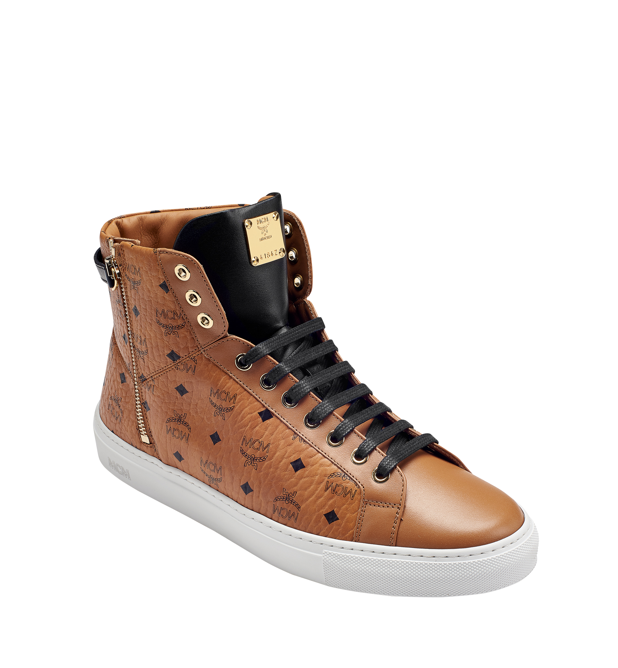 MCM Baskets montantes Turnlock en Visetos pour femme Cognac MES7AMM01CO036 Plus de photos 1