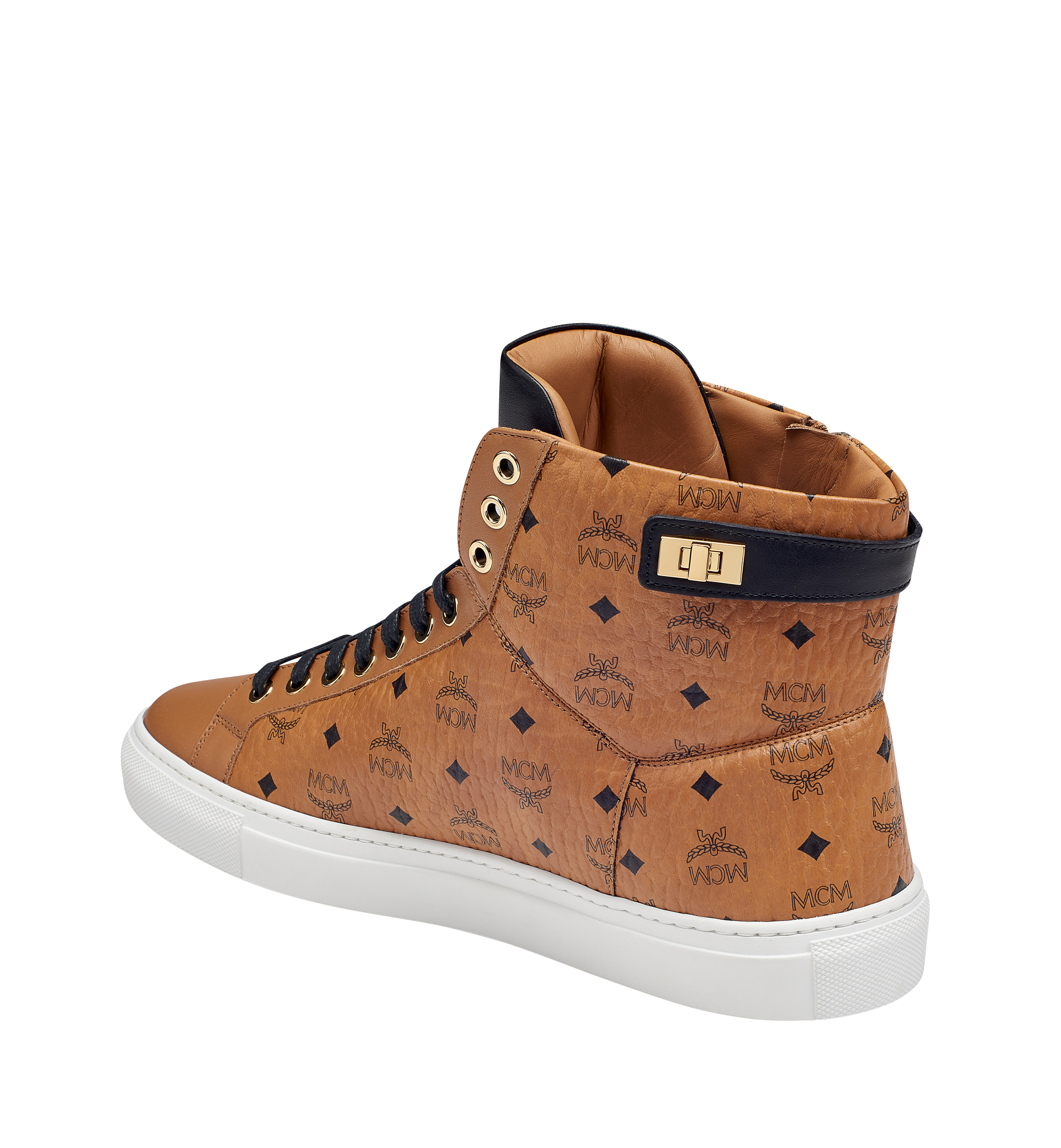 MCM Baskets montantes Turnlock en Visetos pour femme Cognac MES7AMM01CO036 Plus de photos 1