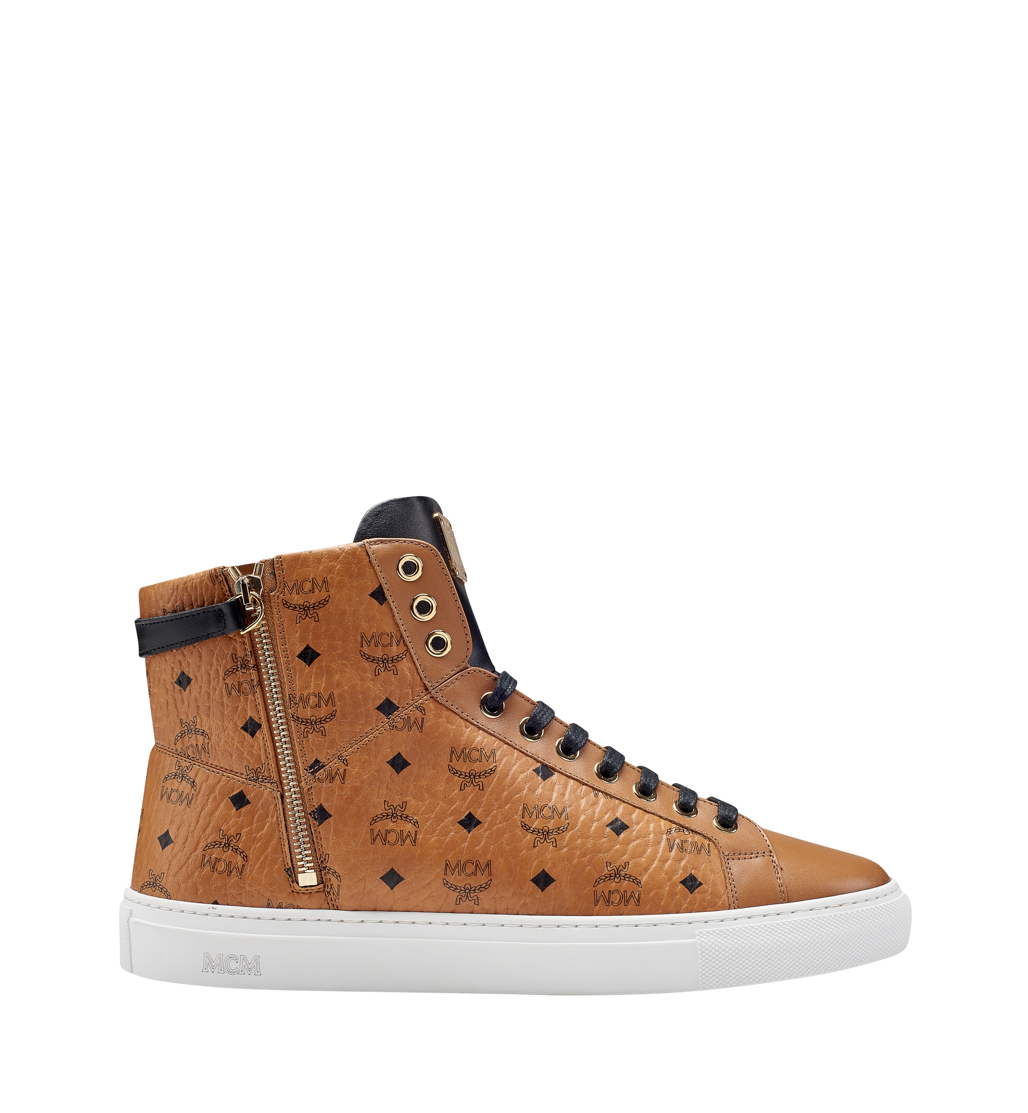 MCM Baskets montantes Turnlock en Visetos pour femme Cognac MES7AMM01CO036 Plus de photos 2