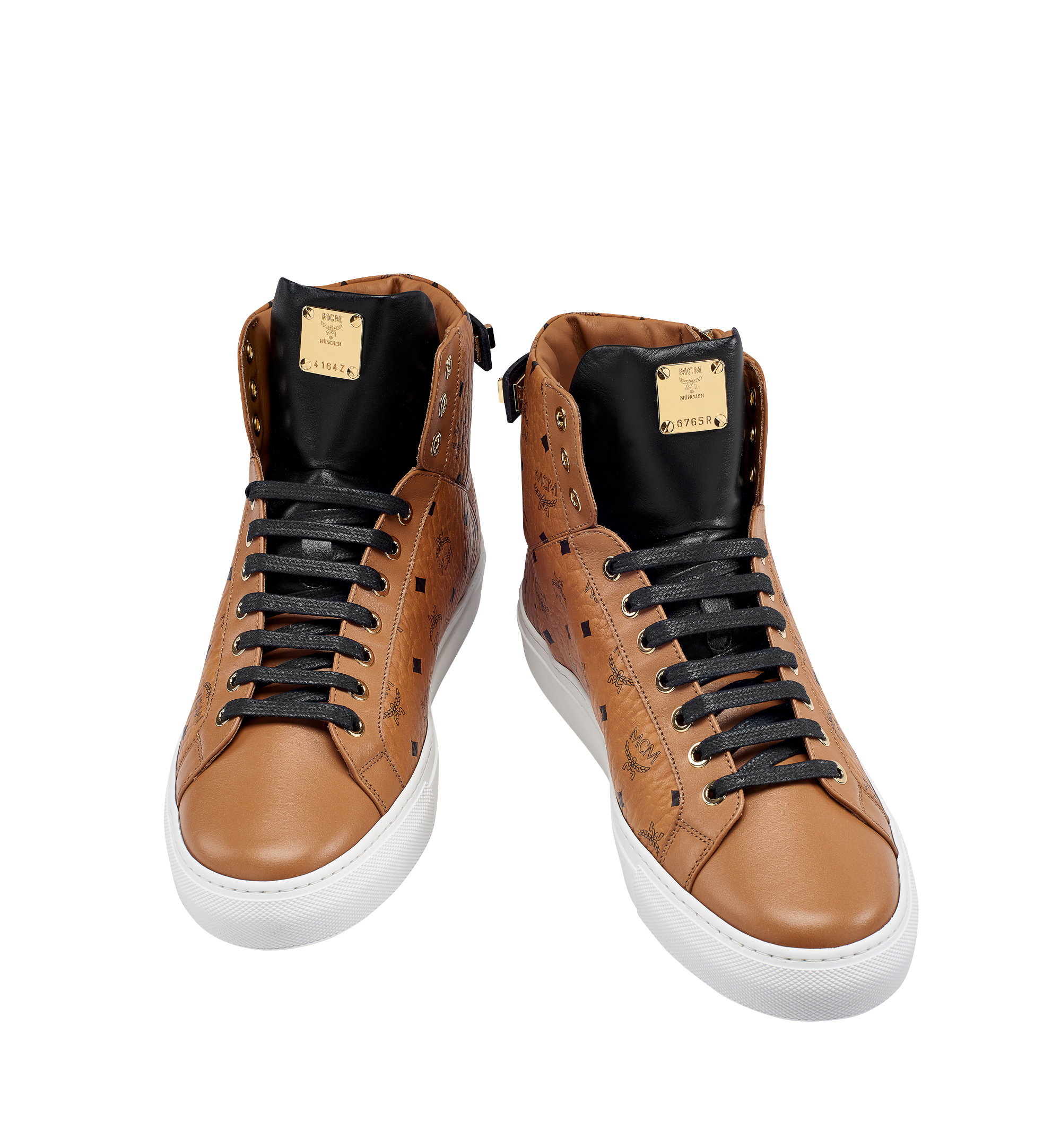 MCM Baskets montantes Turnlock en Visetos pour femme Cognac MES7AMM01CO036 Plus de photos 3