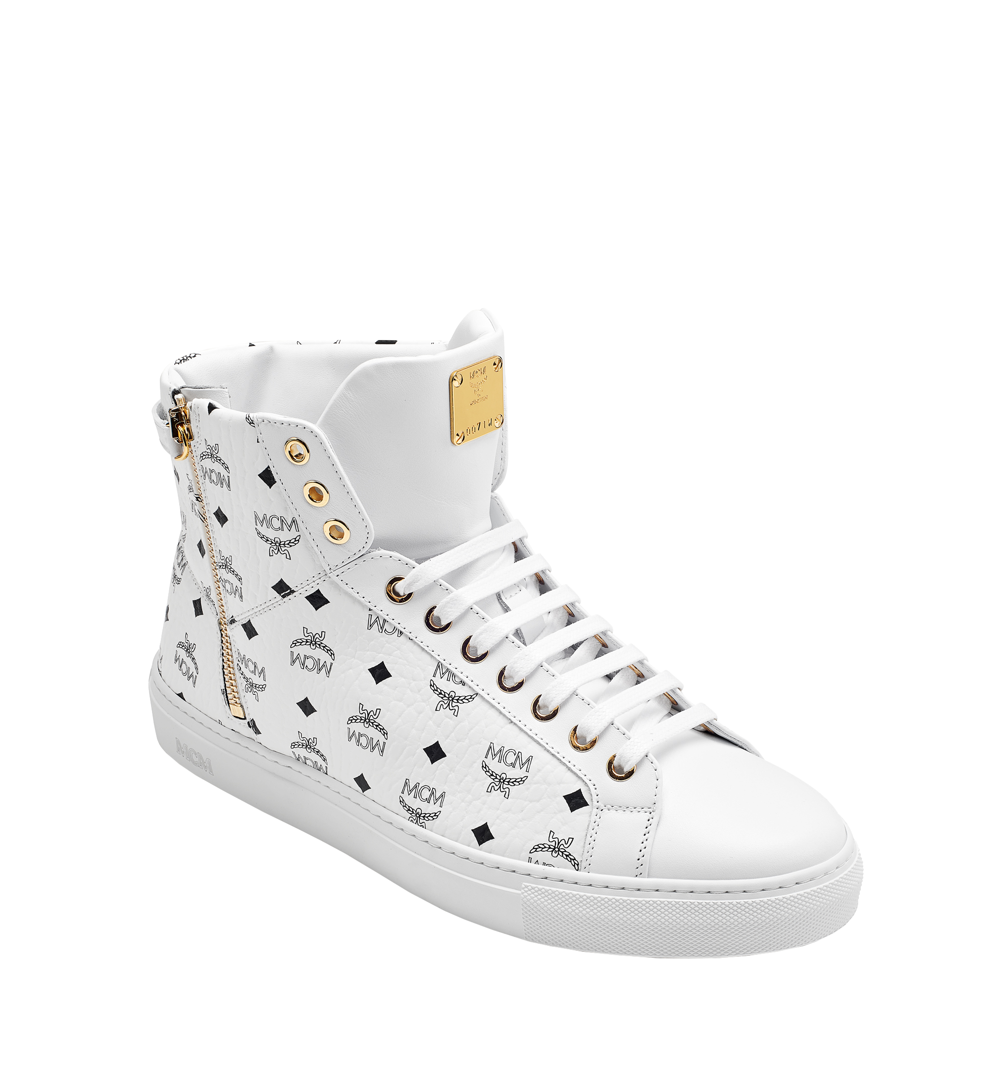 MCM Baskets montantes Turnlock en Visetos pour femme White MES7AMM01WT040 Plus de photos 1