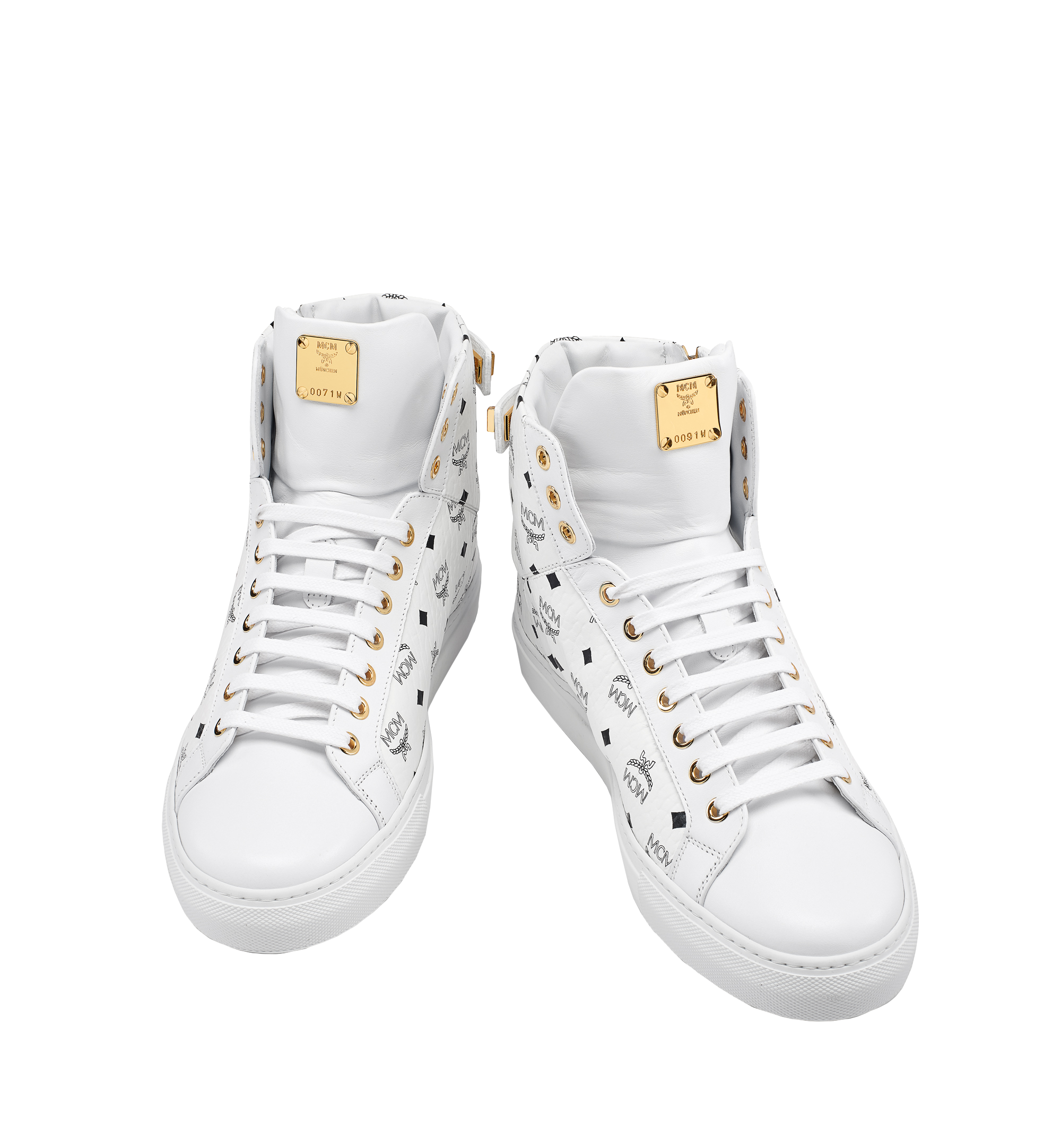 MCM Baskets montantes Turnlock en Visetos pour femme White MES7AMM01WT040 Plus de photos 4