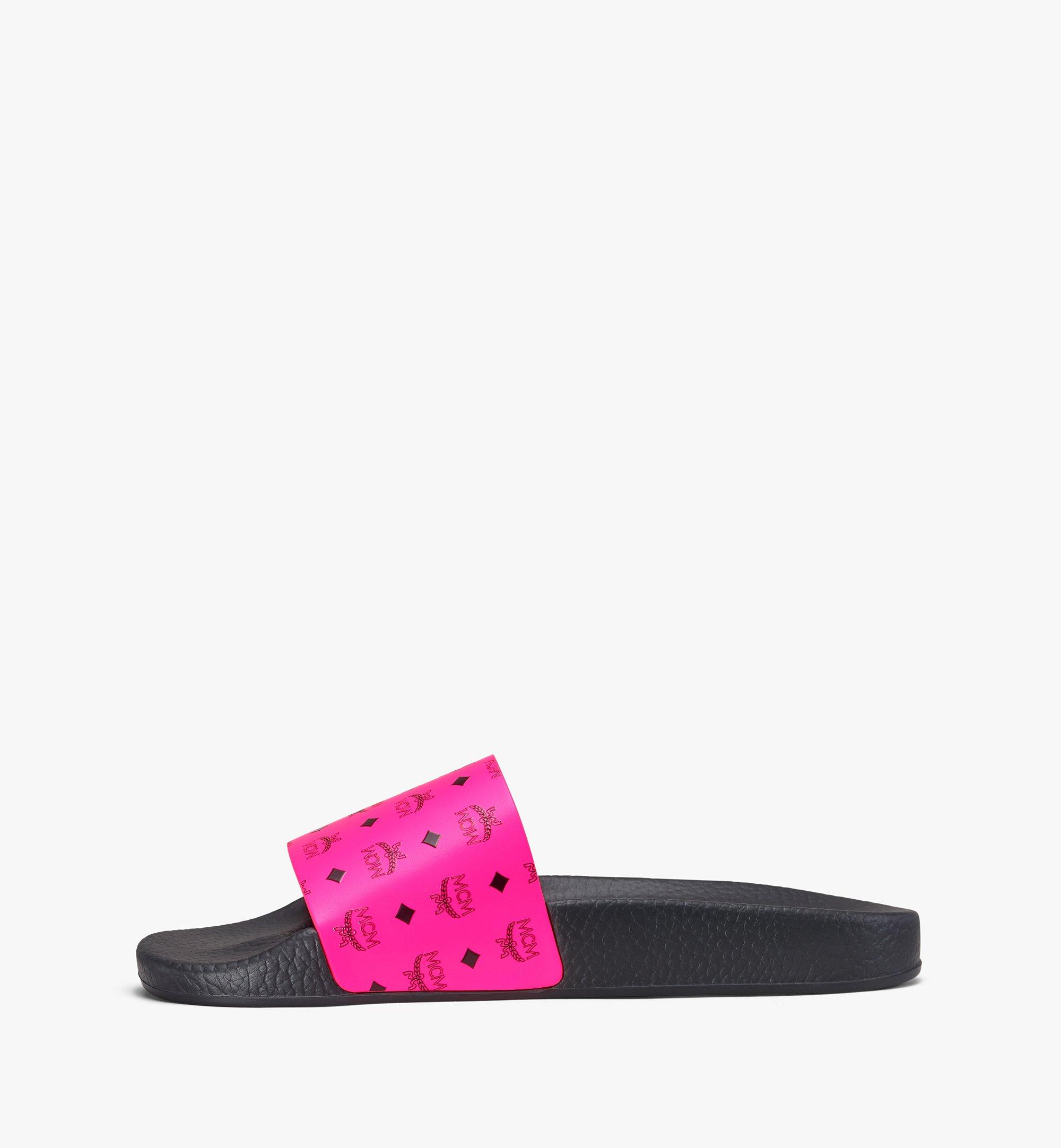 38 IT Women s Flo Monogram Rubber Slides NEON PINK MCM UK