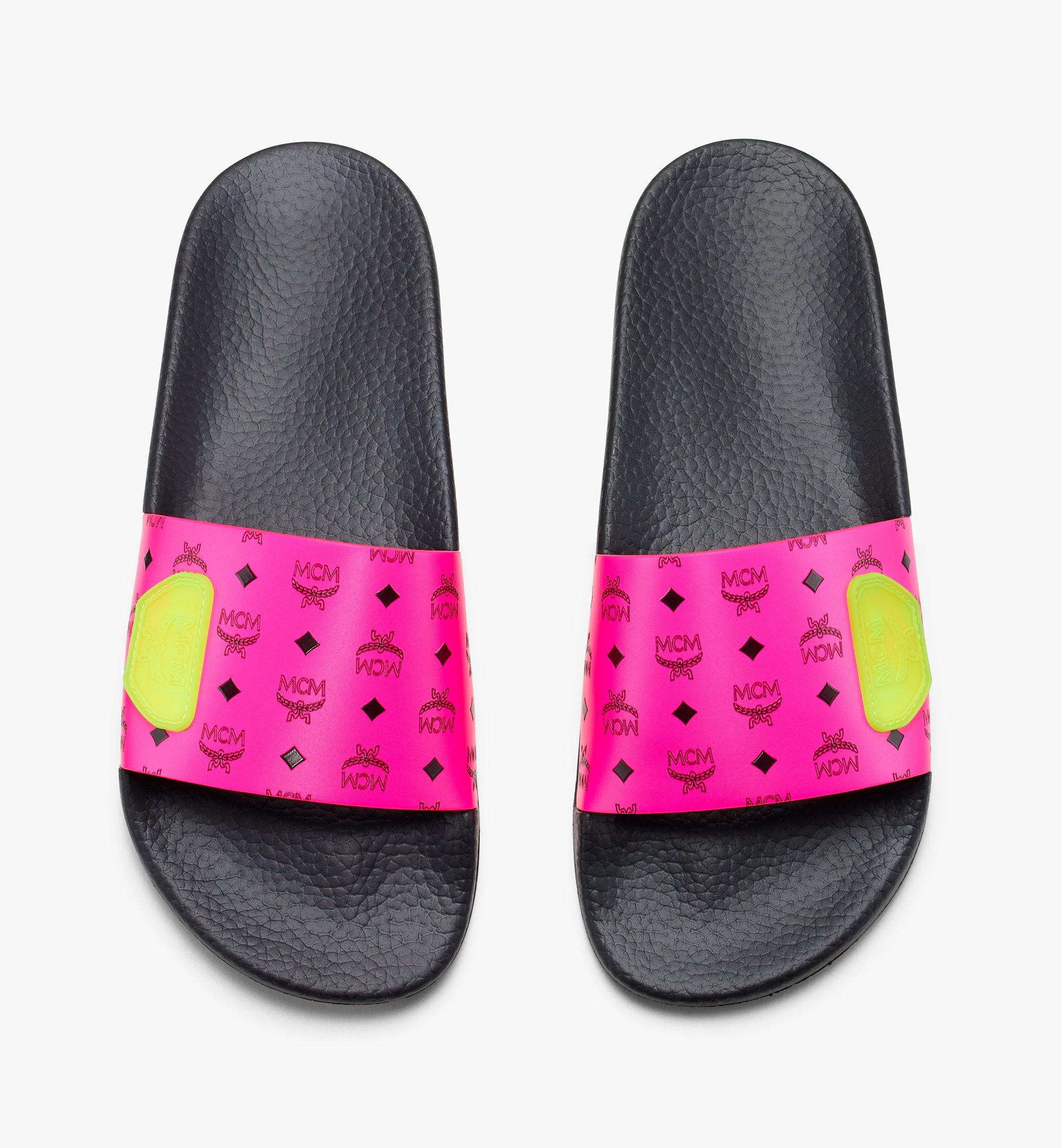 38 IT Women s Flo Monogram Rubber Slides NEON PINK MCM UK