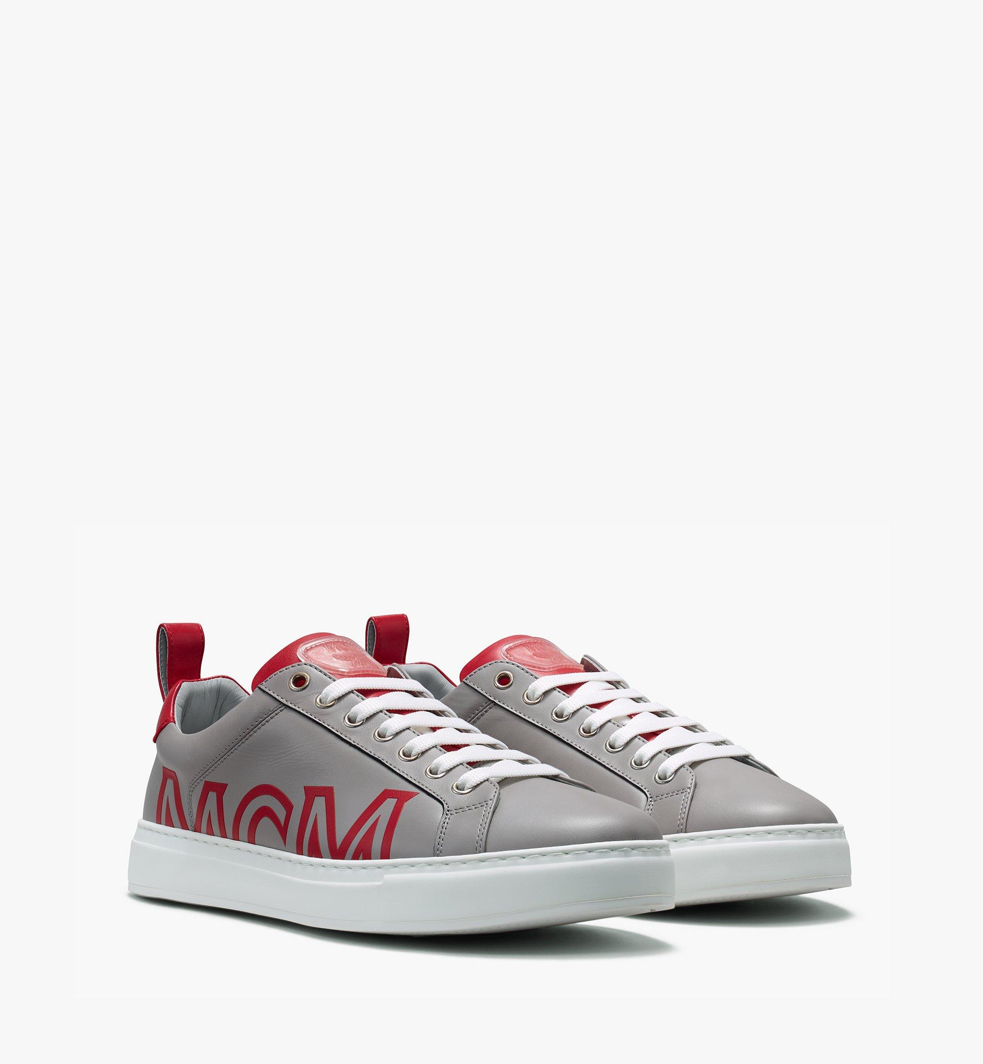 Mcm Women's Low-top Logo Sneakers In Rubberized Leather In Grey