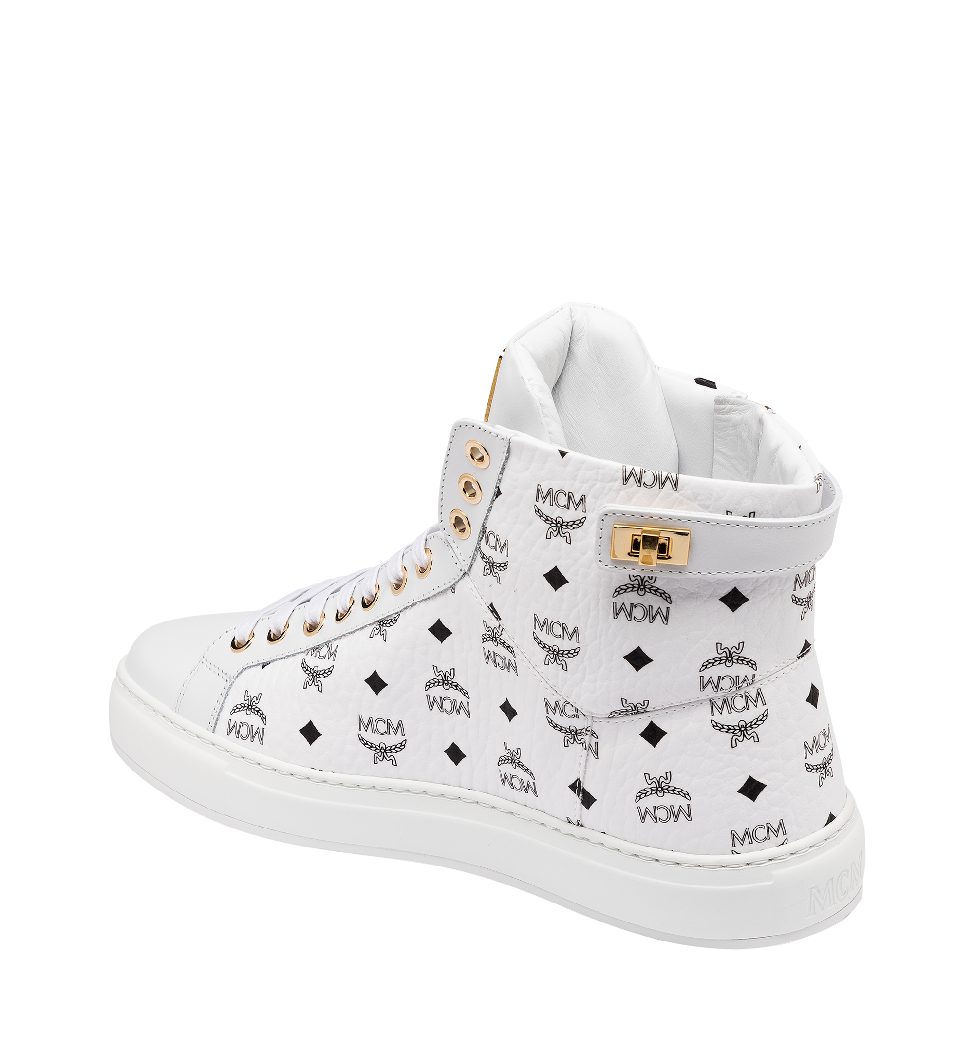 38 IT Women s Classic High Top Sneakers in Visetos White MCM UK