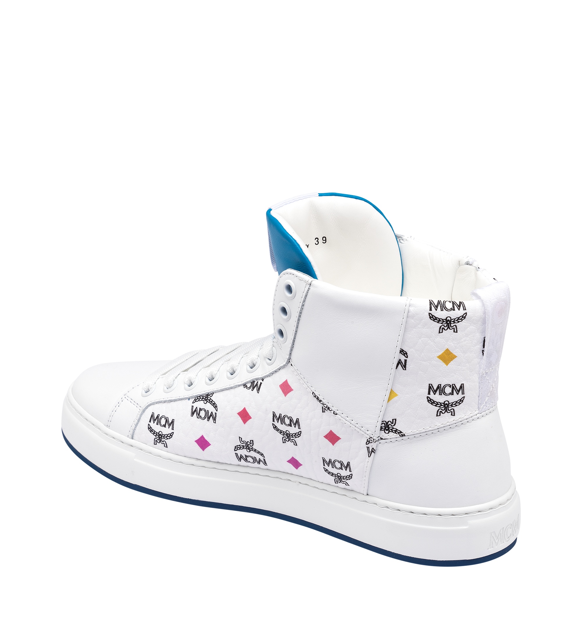 MCM Women's High Top Sneakers in Skyoptic Visetos White MES9SMM07WA035 Alternate View 2