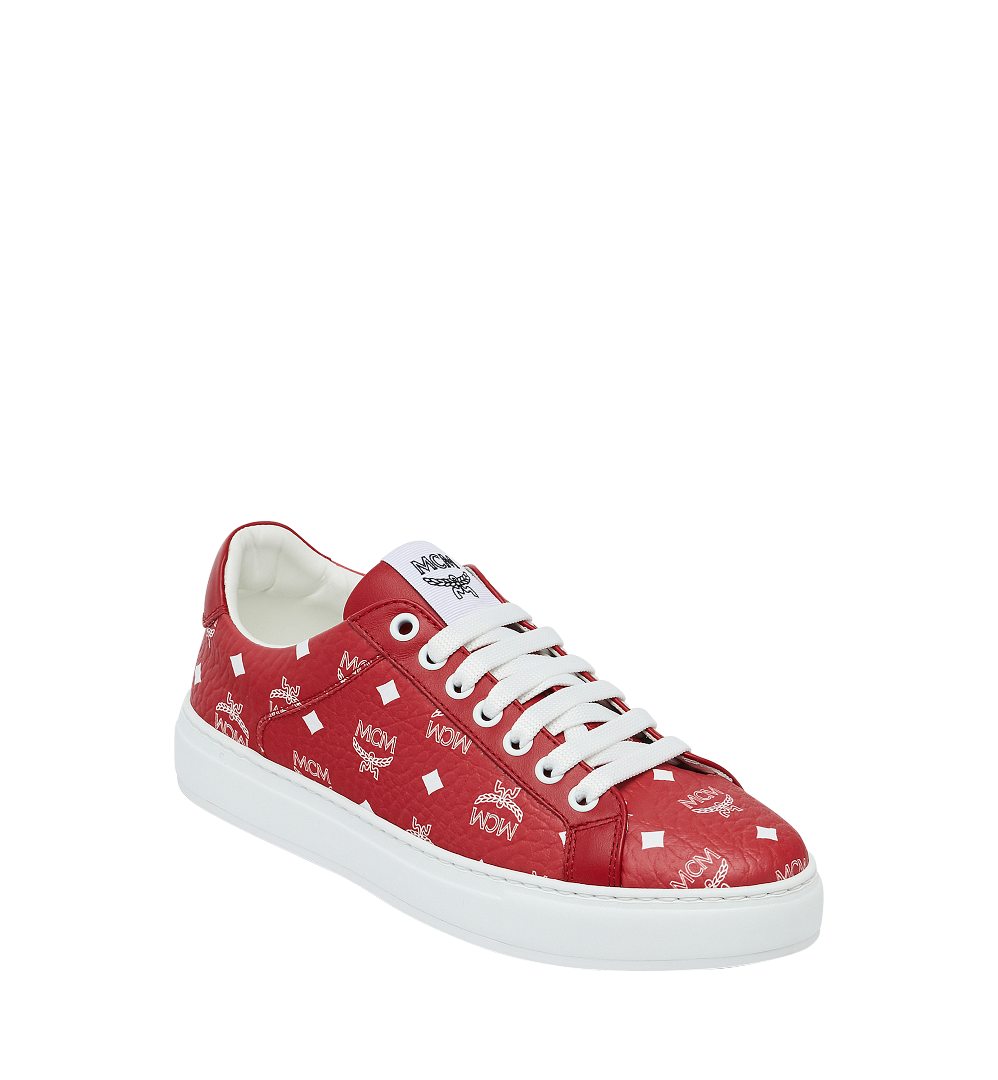 MCM Women's Low Top Sneakers in White Logo Visetos Red MES9SWA06AV035 Alternate View 1