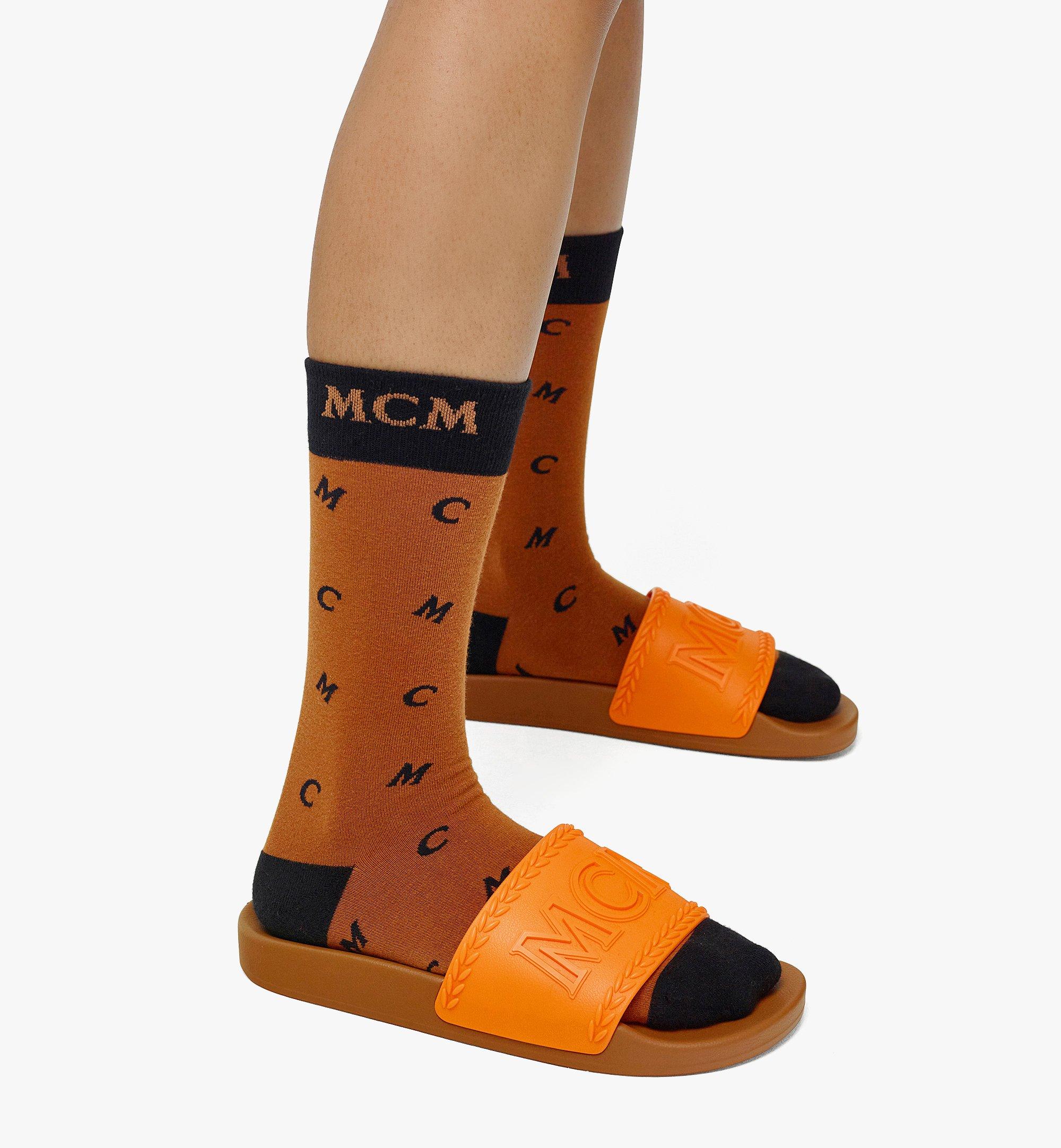 MCM - Persimmon Orange Monogram Logo Slides – eluXive