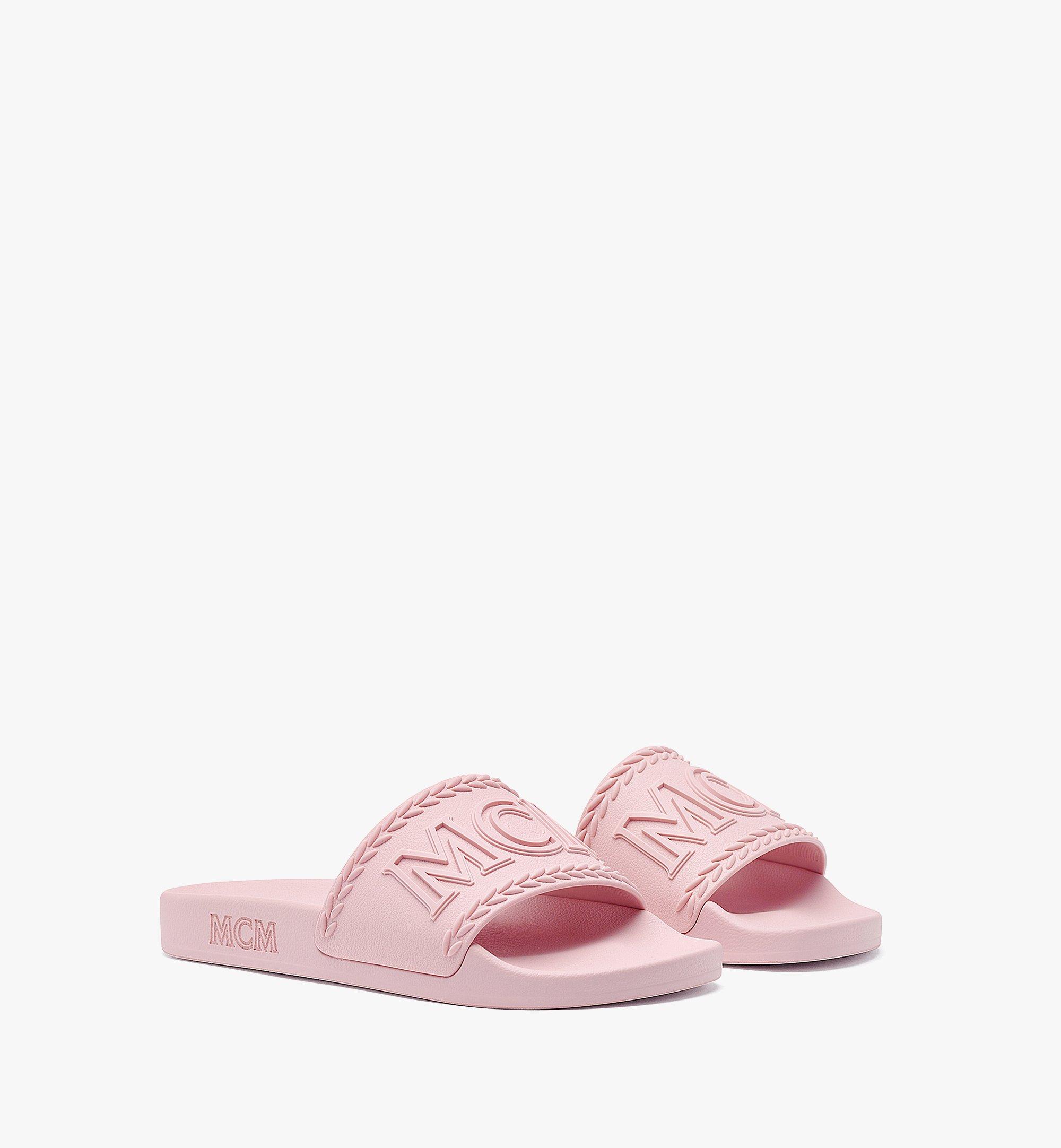 Mcm Powder Pink Slides - departurepic