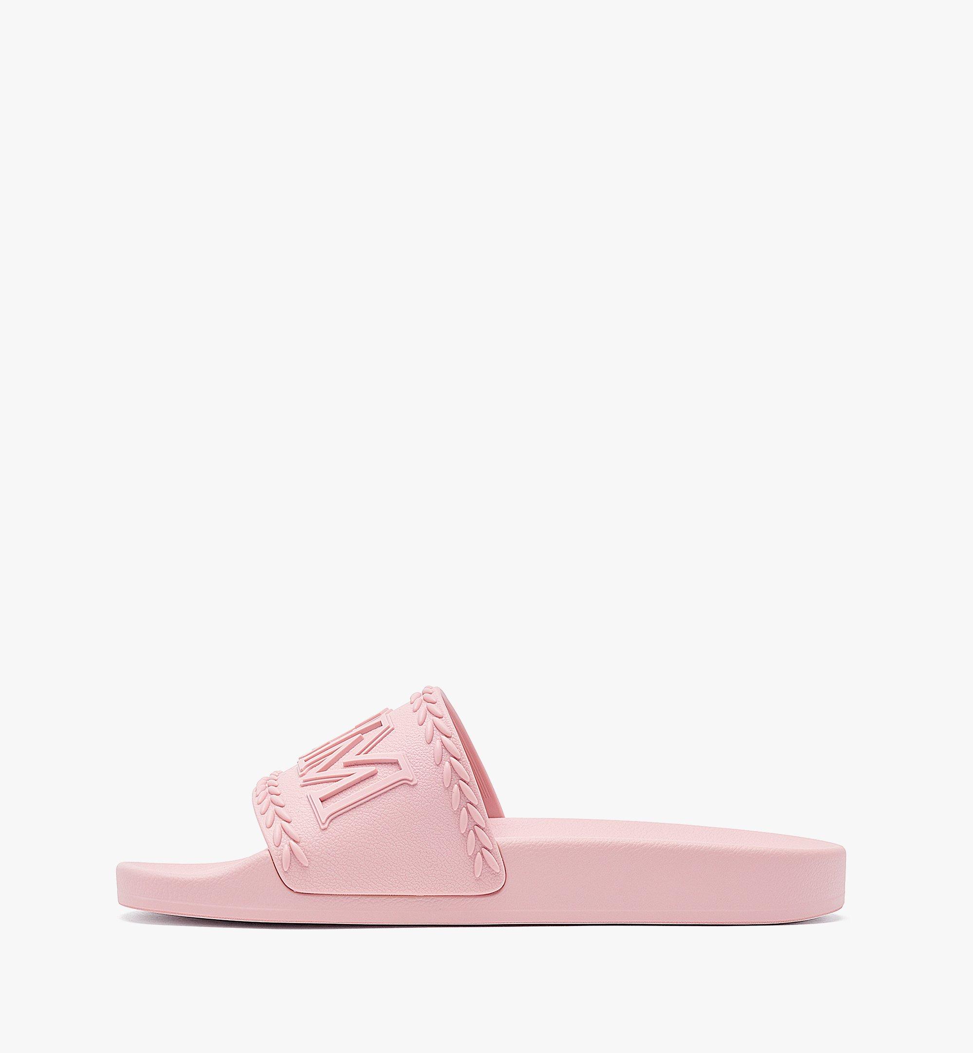 Mcm Powder Pink Slides - departurepic