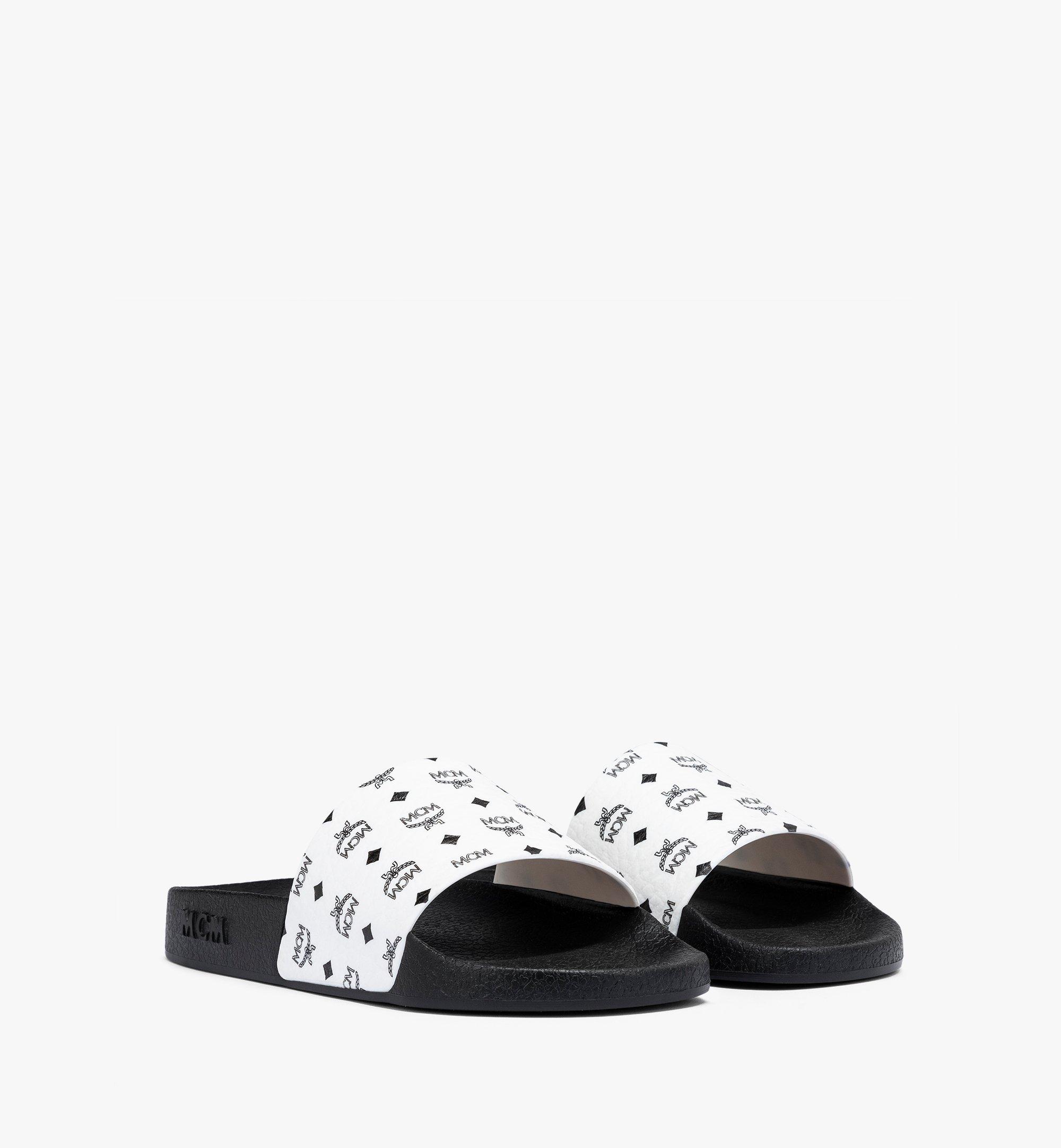 MCM Men's Monogram Logo Print Slide Sandals