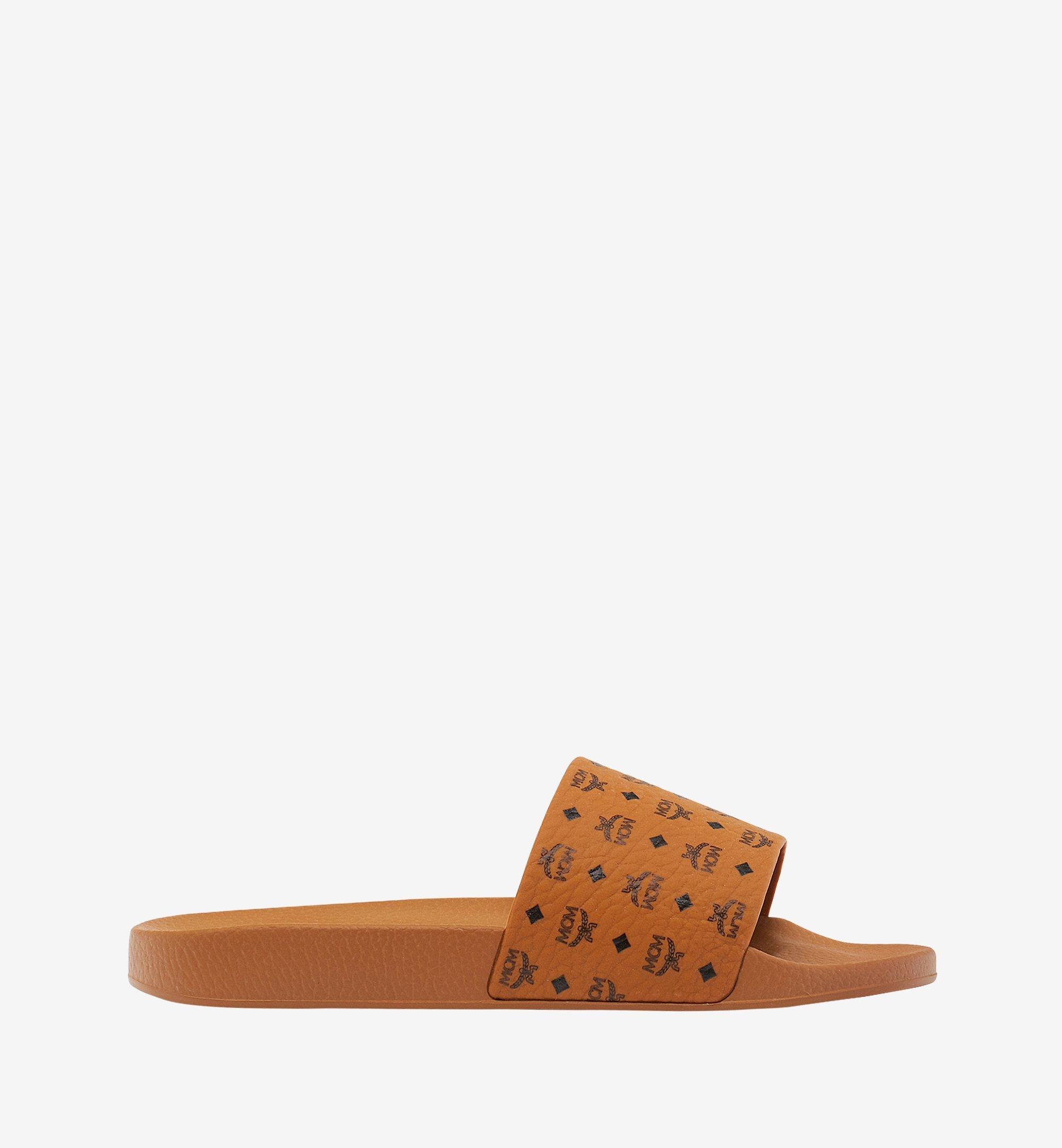 MCM Monogram Print Rubber Slides Cognac MESCAMM11CO041 Alternate View 1