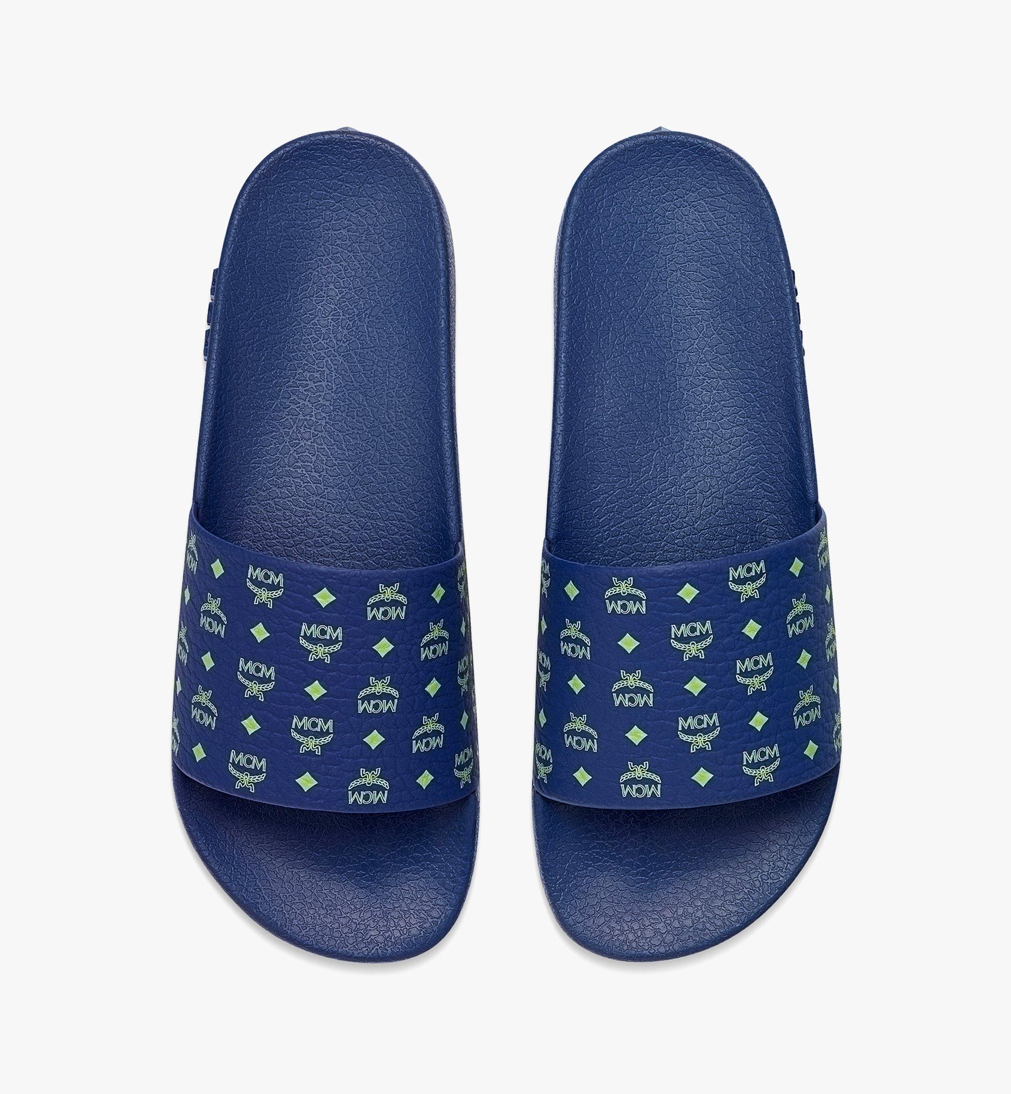 37 IT W Monogram Print Rubber Slides Blue MCM CA