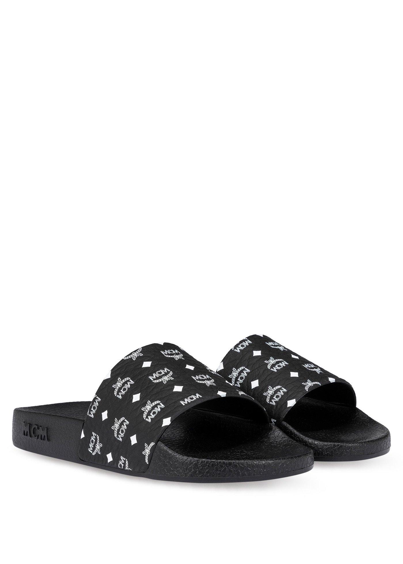 MCM Monogram Print Rubber Slides Black MESCSMM24BK035 Alternate View 1