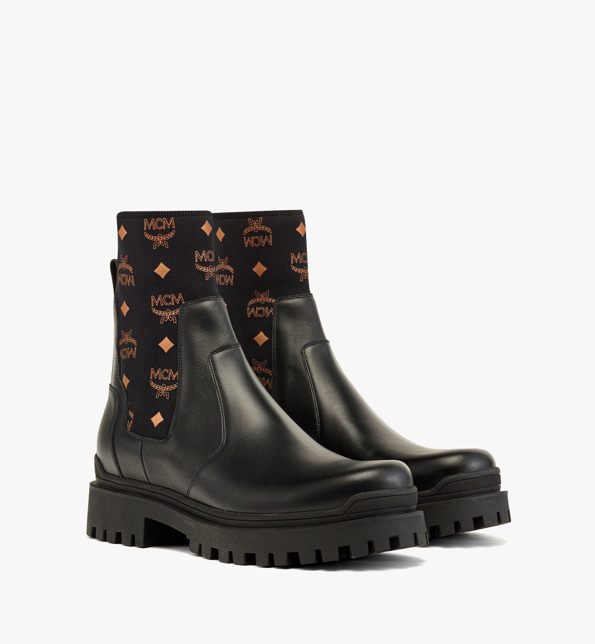 MCM MONOGRAM KNIT BOOTS IN CALF LEATHER