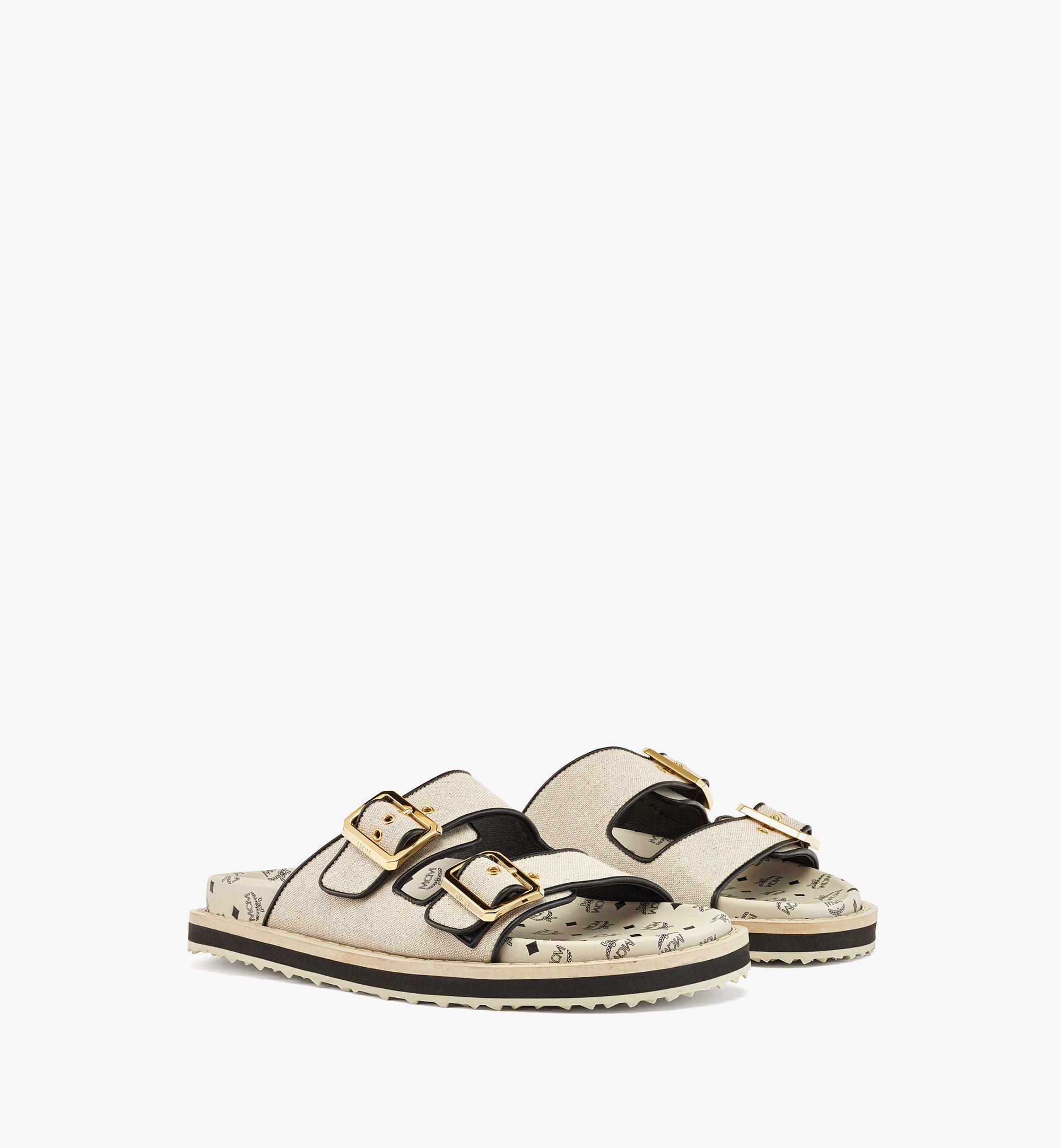 MCM Sandals in Linen Leather Mix Beige MESDAMM06IG039 ほかの角度から見る 1