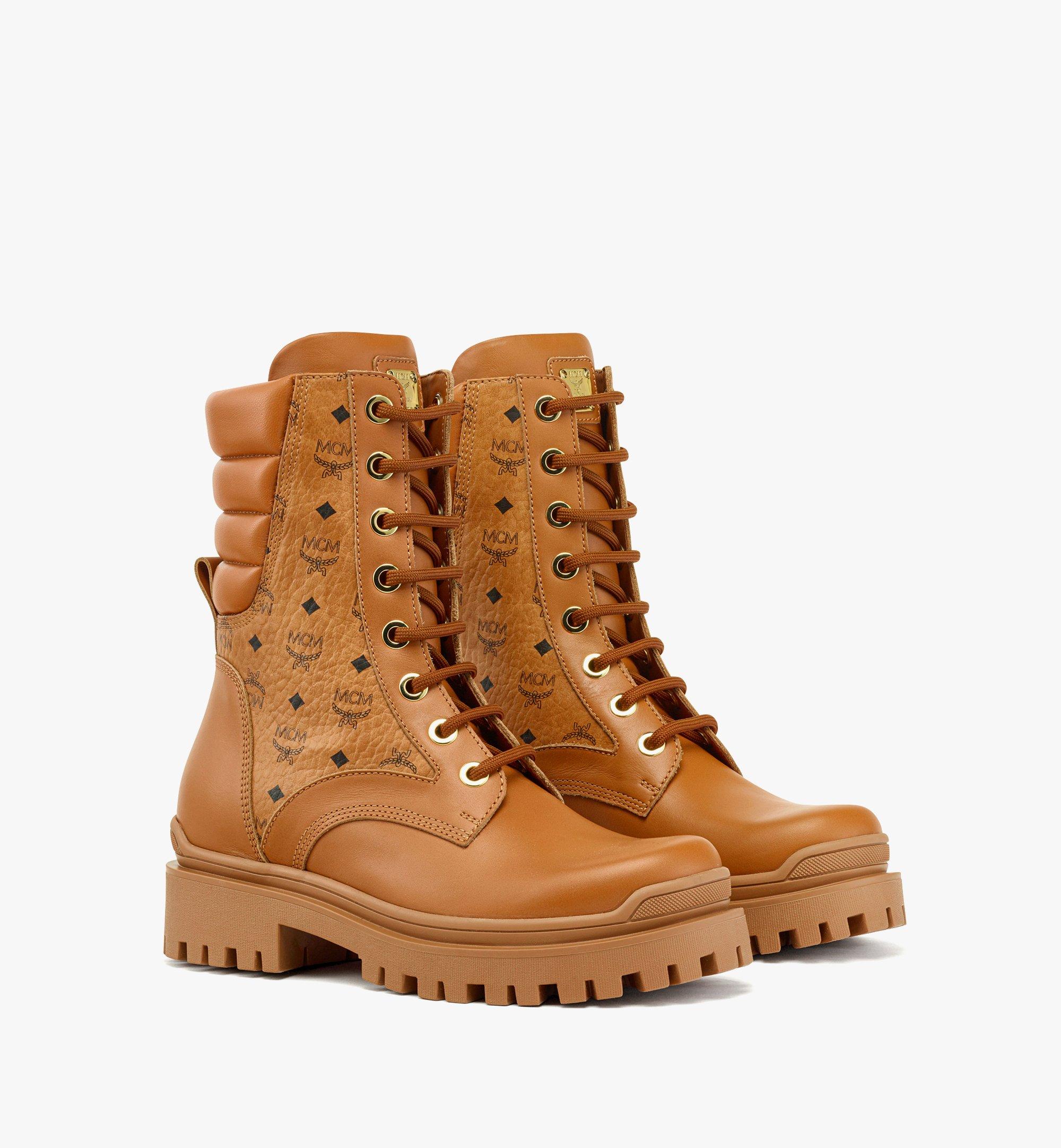 MCM Bottines en Visetos et cuir de veau Cognac MESDAMM08CO038 Plus de photos 1