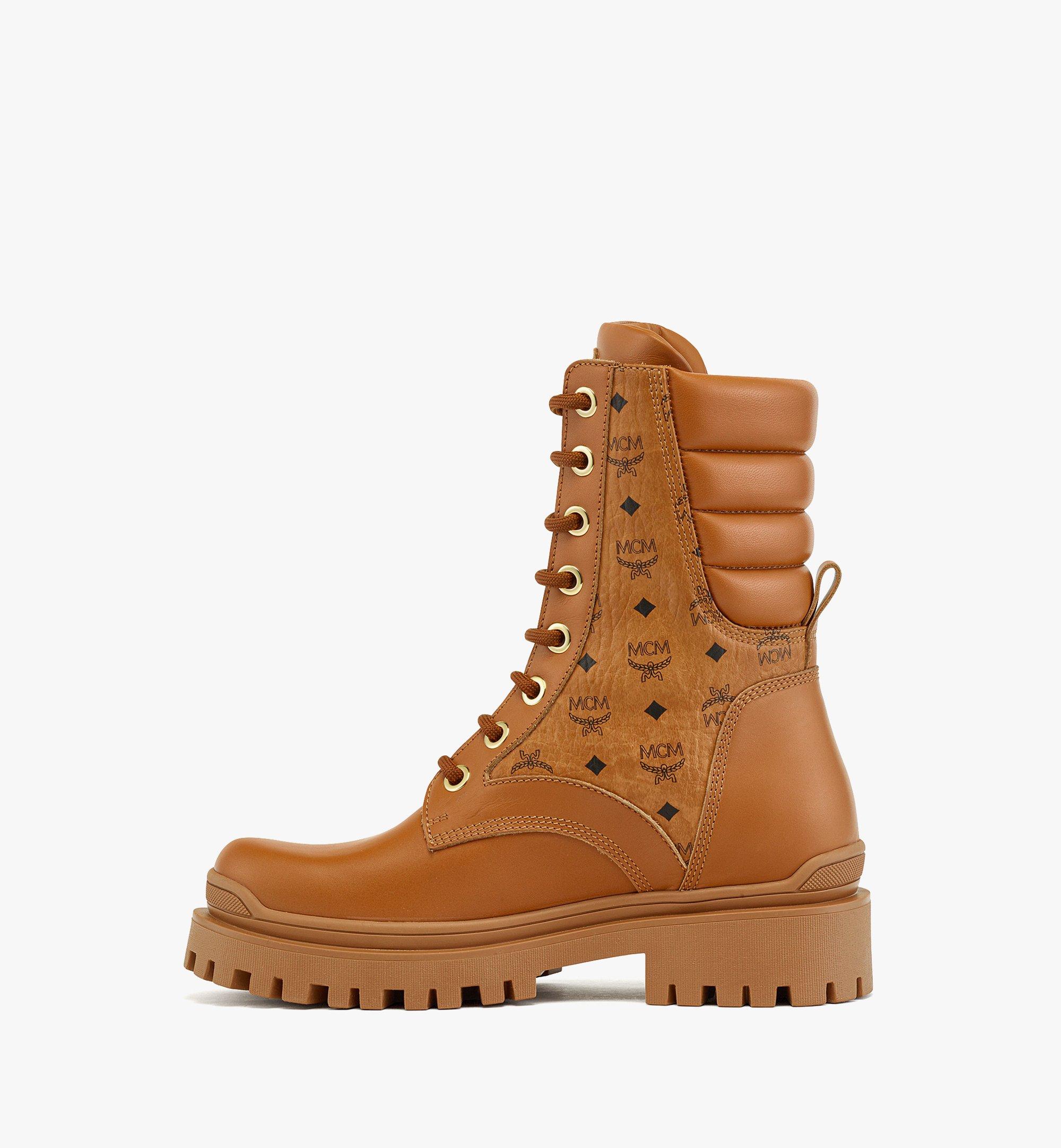 MCM Bottines en Visetos et cuir de veau Cognac MESDAMM08CO038 Plus de photos 1