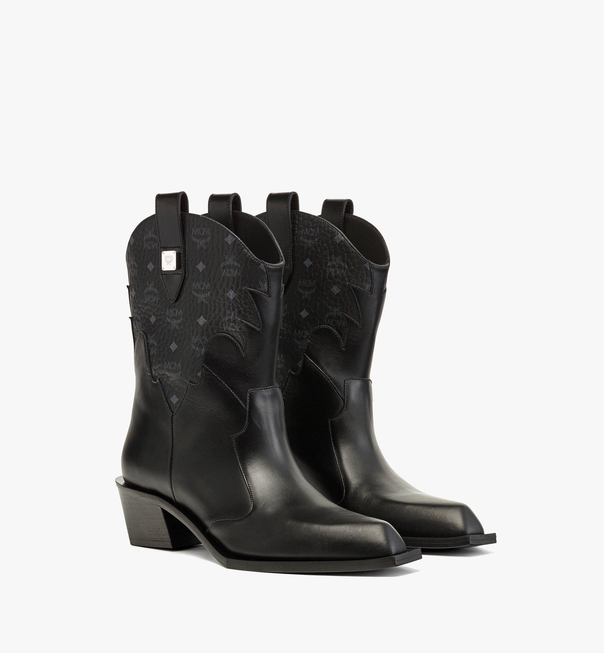36 IT Cyber Cowboy Boots in Visetos Leather Mix Black | MCM ®US