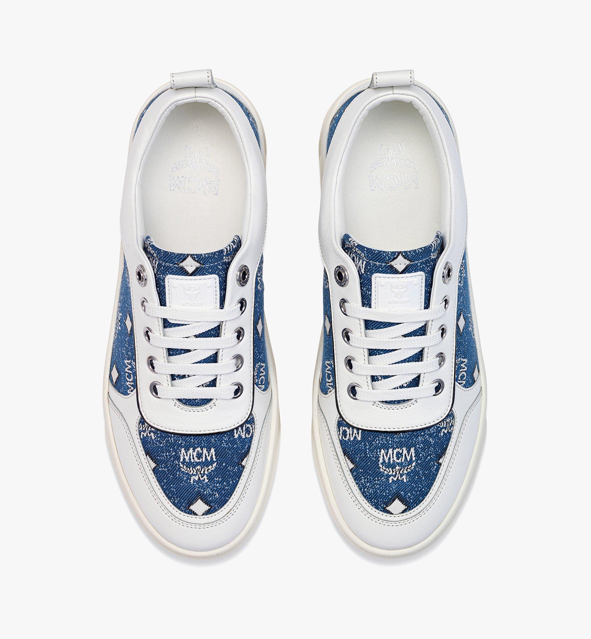 MCM Skyward Platform Sneakers in Vintage Denim Jacquard Blue MESDSSW01LE039 ほかの角度から見る 3